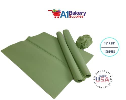 A1 Bakery Supplies Sage Green Light Olive Bulk Tissue Paper 15 Inch x 20 Inch - 100 Sheets Premium Quality Gift wrap Tissue Paper Made in USA