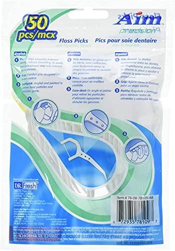 Nicole Fantini 3 Pack of Aim Precision Dental Floss Picks Waxed 50 Each Perfect for Family, Hotel, Travel