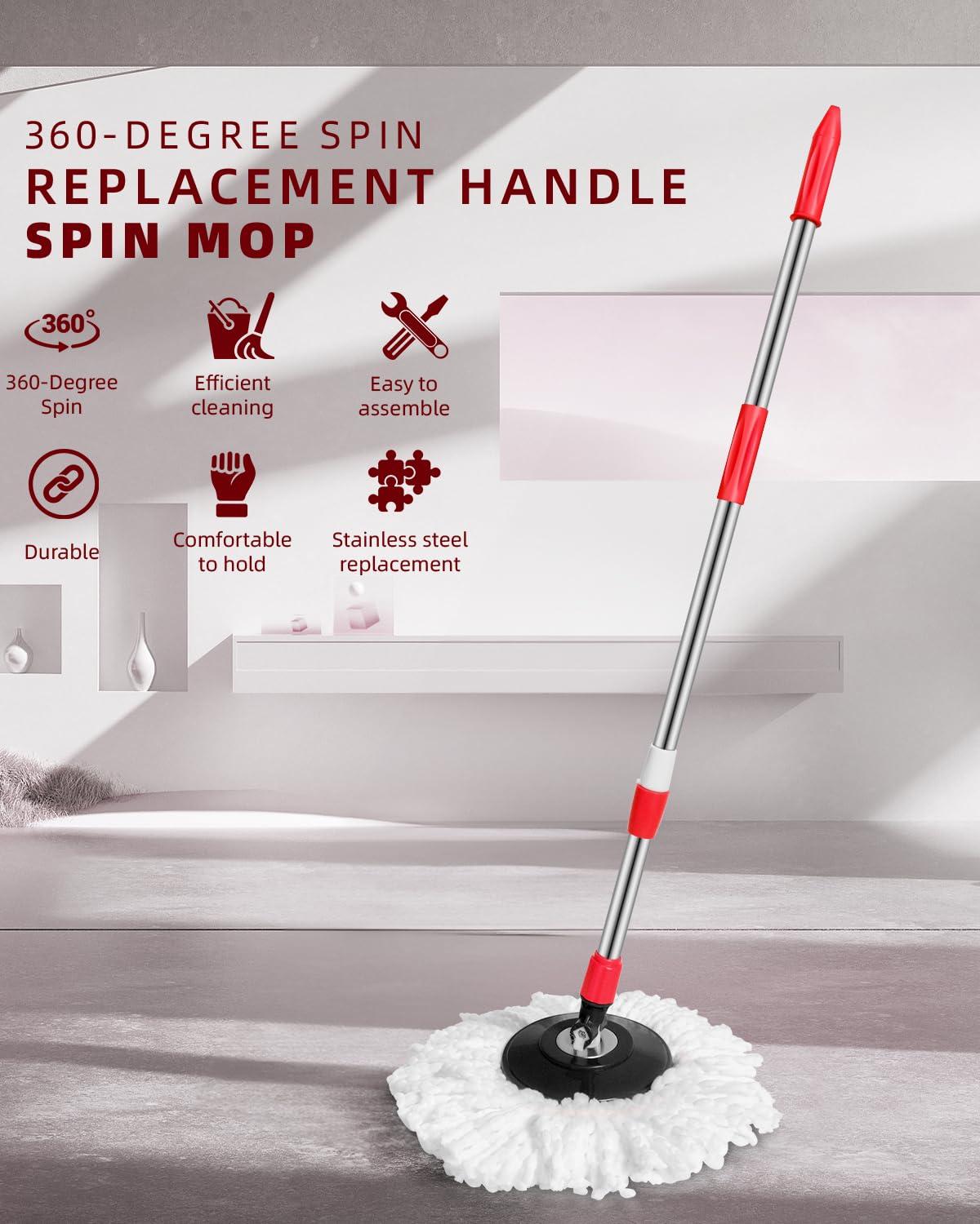 Oxherd Extended Stainless Steel Spin Mop Pole Handle Replacement Pole for Floor Mop 360 Degrees Home Floor Cleaning for Floor Mop 360 Degrees Home Floor Cleaning Scraper for Home Office (Red)