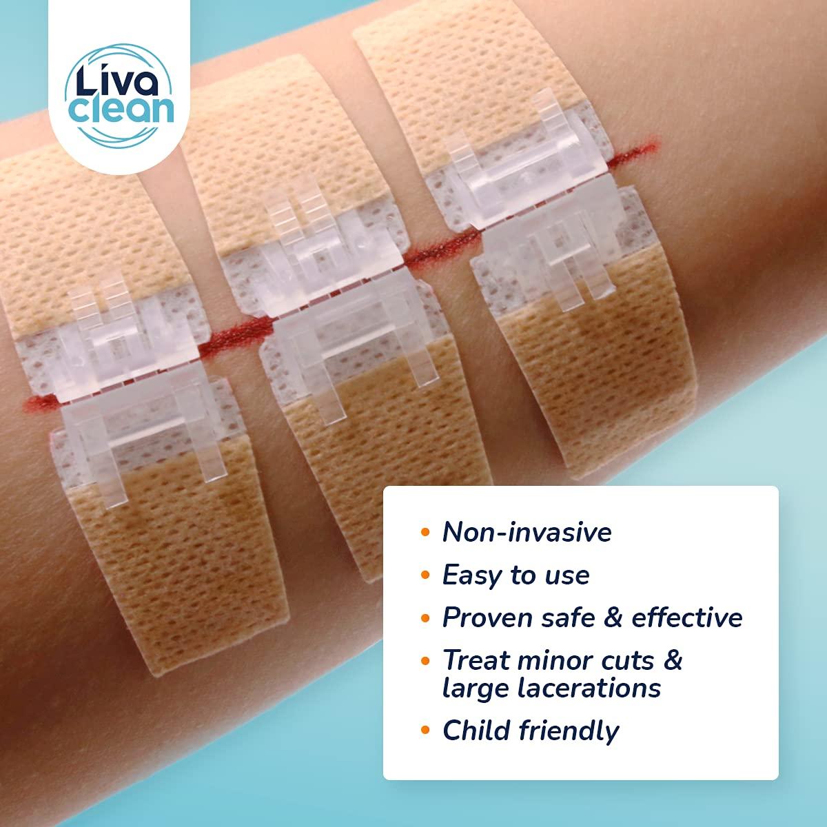LivaClean (6 CT) 1 X 3.7 Wound Closure Strips - Zip Stitch Wound Closure Kit - Butterfly Kit Device Zip Tie Skin Closuing Butterfly Bandaids Adhesive Injury-Closing Glue Steri Strips Bandages Sutures