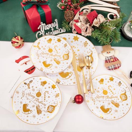U-QE U-QE 60pcs Christmas Disposable Plates, Gold Christmas Plastic Plates for 30 Guests Include 30 Dinner Plates 10.25 & 30 Dessert Plates 7.5, Premium Gold Party Supplies for Christmas Theme Party