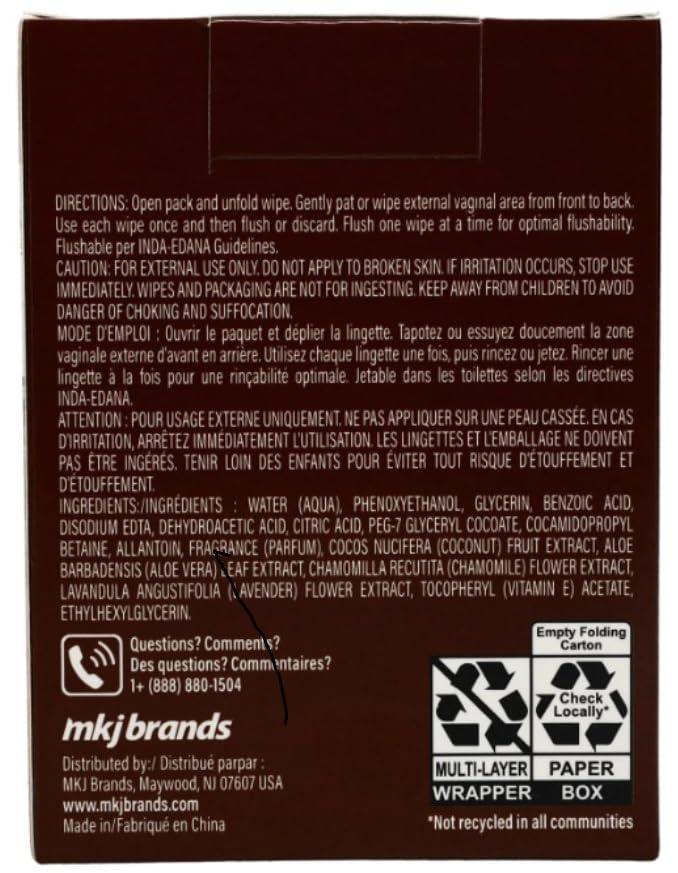 MKJ BRANDS MKJ BRANDS Just For Her Individually Wrapped Flushable Cleansing Wipes - Coconut, 12 ct., WHITE