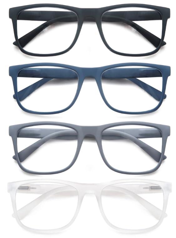 OLOMEE OLOMEE Large Reading Glasses Mens Oversized Wide Readers +2.25 Lightweight Square Magnifying Cheaters Glasses for Men W/Big Head 4 Pack