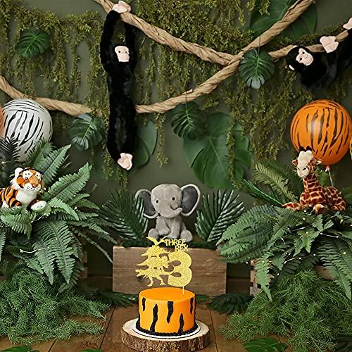 ZHUOWEISM 1 PCS Three Rex Birthday Cake Topper with Glitter Dinosaur 3rd Birthday Cake Pick Baby Shower 3rd Birthday Dinosaur Theme Party Decorations Supplies Gold