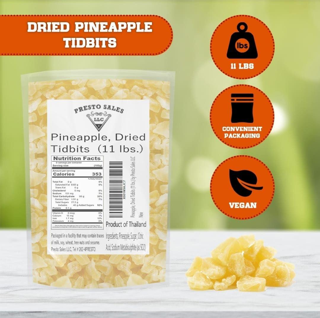 Presto Sales Pineapple Diced, Natural Energy, Flavorful, Party, Snack, Healthy, Fruity, Sweet, Lovable, Packed in a resealable pouch bag of (11 lbs). by Presto Sales LLC