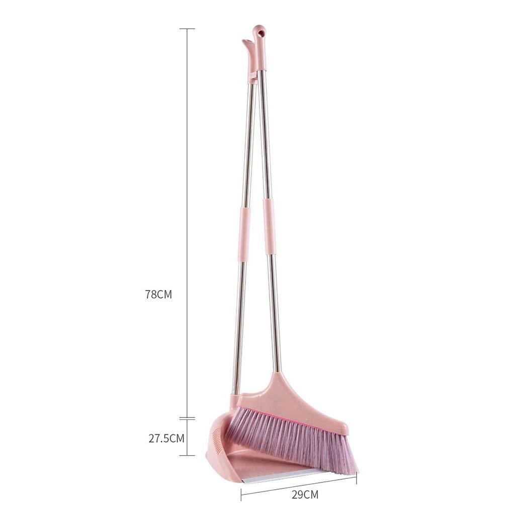 Brush with Bamboo brooms NLIAN- Long Handled Dustpan and Brush Set, 75 Bevel Stand Up Design Accommodates Any Hand Brush Best Dustpans for Home Lobby Shop Garage (Color : Pink)