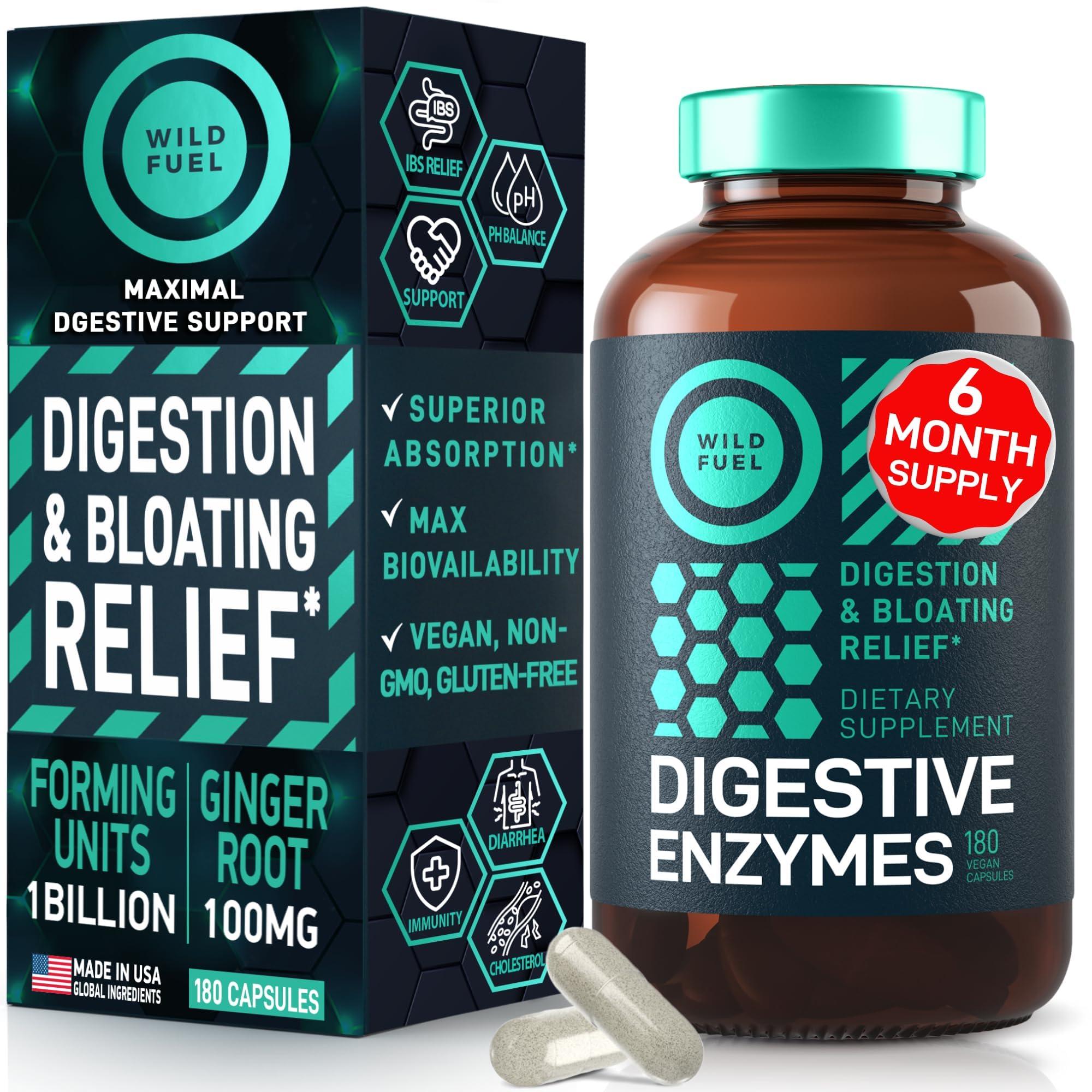 WILD FUEL Digestive Enzymes with Probiotics and Prebiotics and Vegan Probiotic Plus B12 Enhanced Digestive and Gut Health Bundle