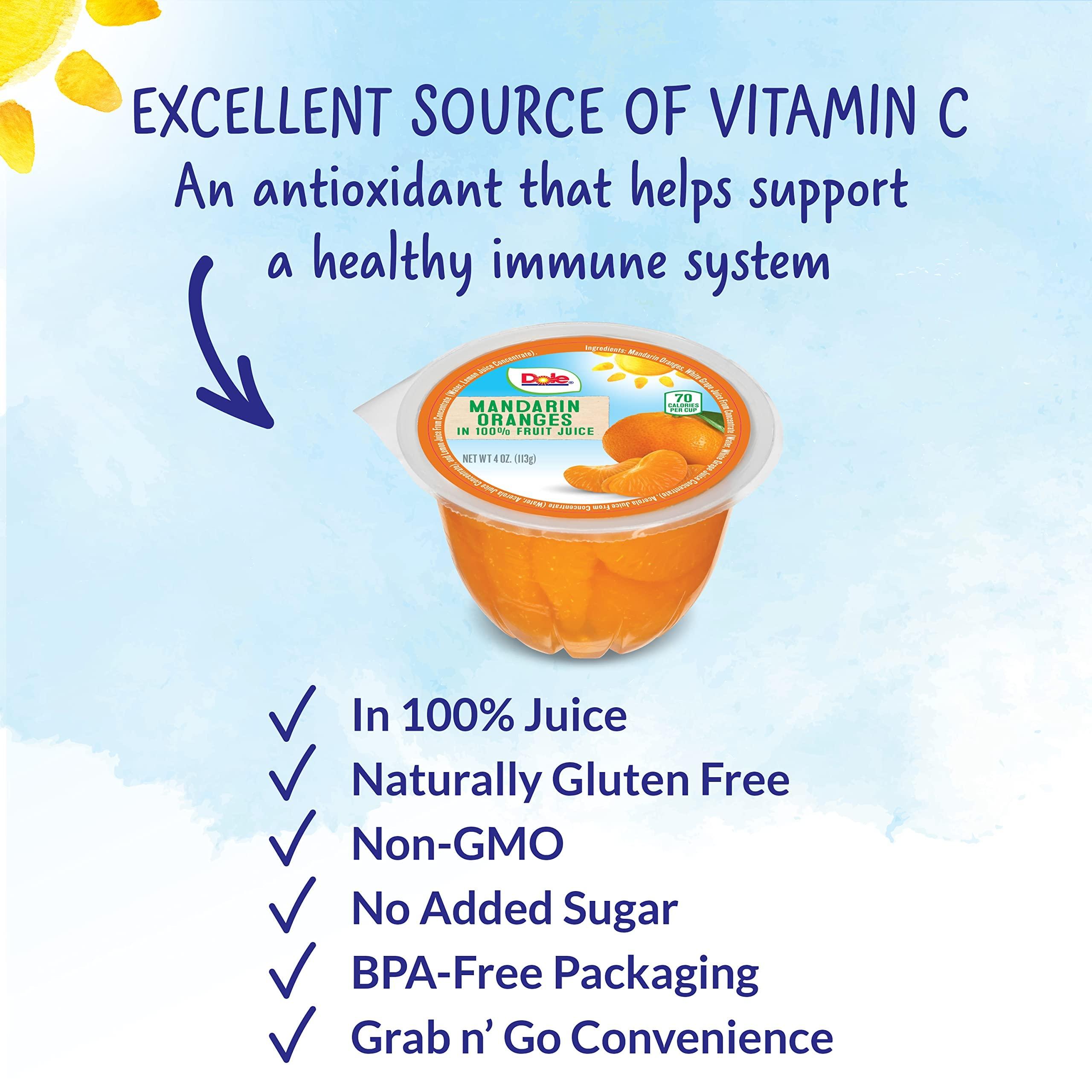 Dole Dole Fruit Bowls Mandarin Oranges in 100% Juice Snacks, 4oz 36 Total Cups, Gluten & Dairy Free, Bulk Lunch Snacks for Kids & Adults