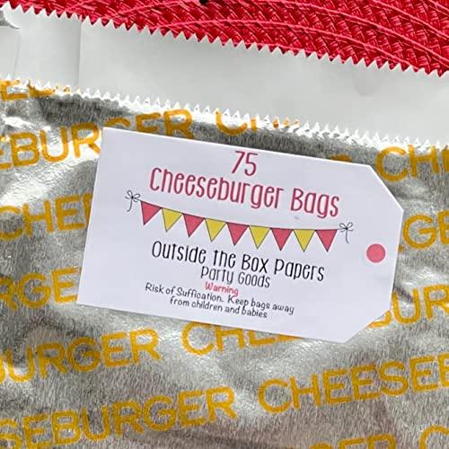 Outside the Box Papers Printed Foil Cheeseburger Bags- 75 Pack - Silver, Yellow