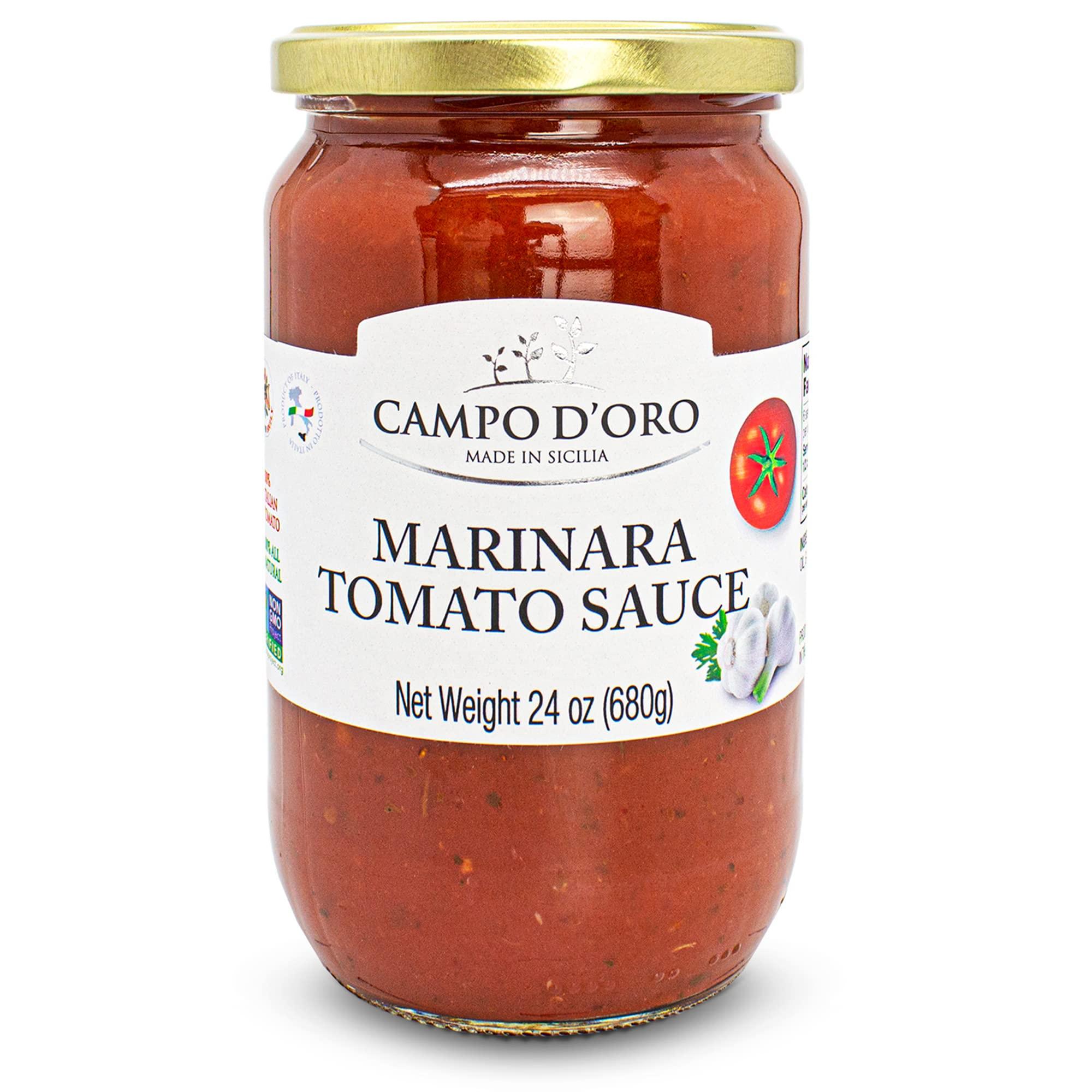 CAMPO D'ORO Marinara Tomato Sauce, Glass Jar 24oz, Italian Pasta Sauce, Ready Meal, Made with garlic and herbs, Made in Italy, Campo D'Oro. (Marinara)