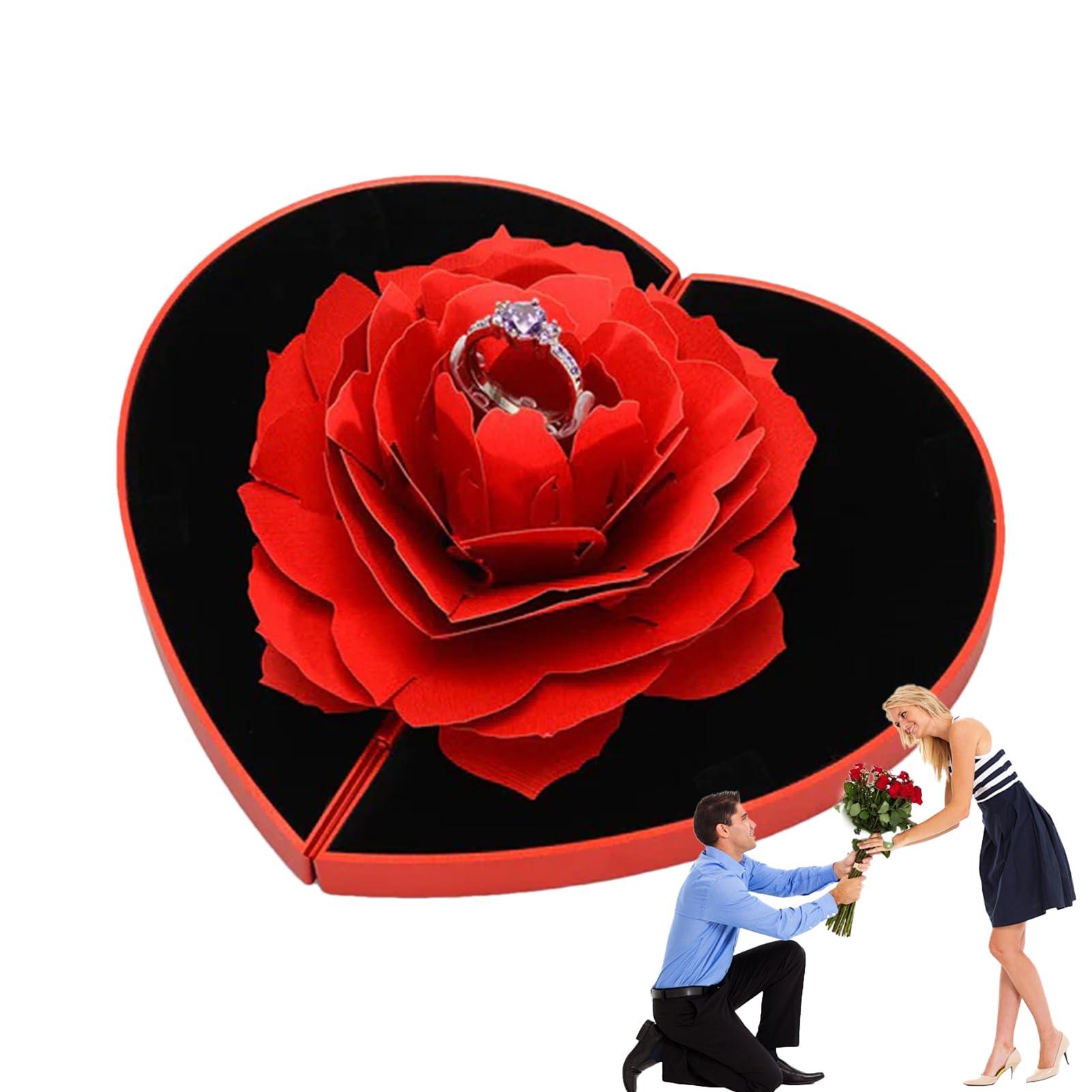 Doefo 3D Heart-Shaped Ring Box | Rotating Ring Love Box with Flower | Express Your Forever Love to Your Special Someone, Unforgettable for Valentine\'s Day