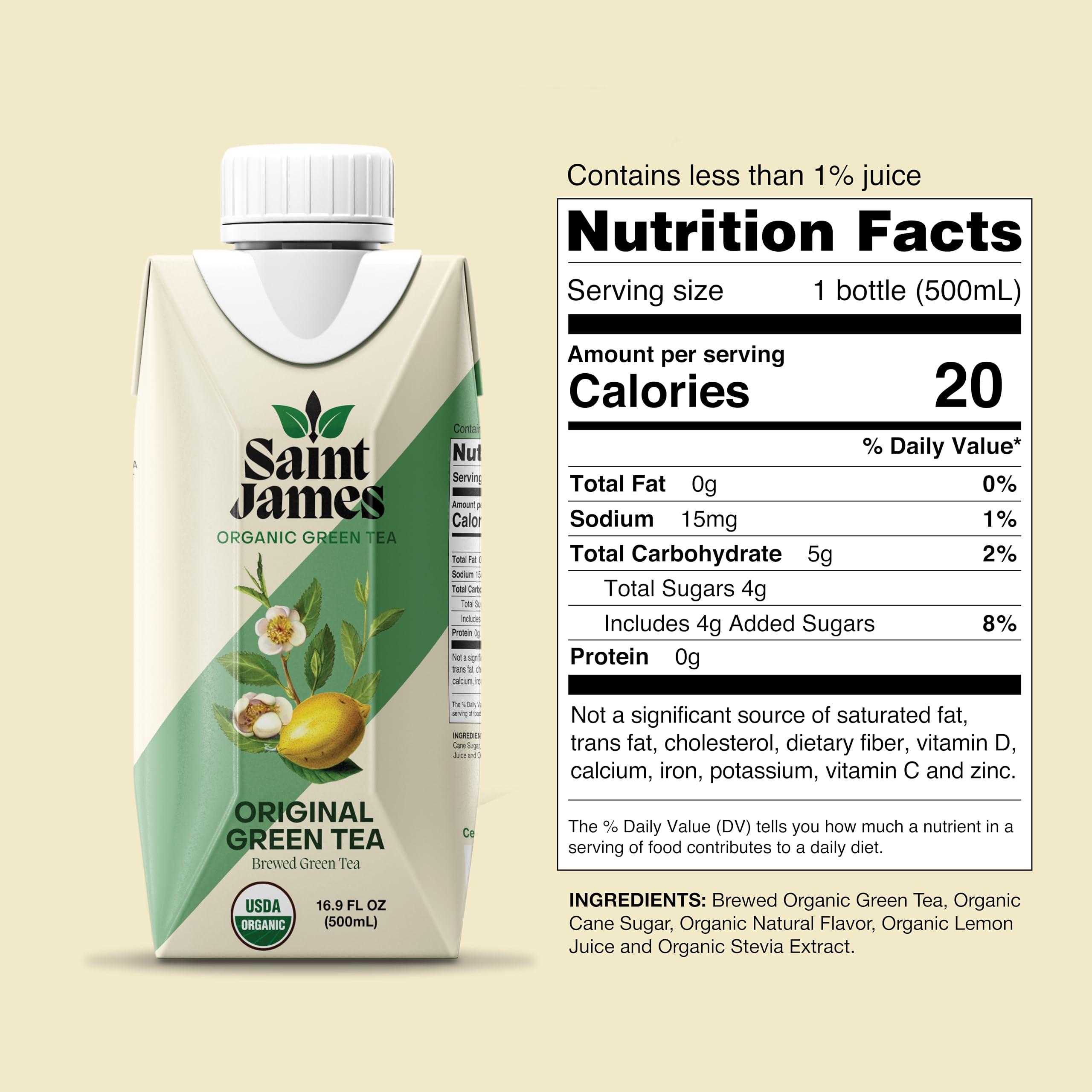Saint James Iced Tea Saint James Iced Tea - Organic Green Tea - Non GMO, Gluten Free, Low Calorie & Low Sugar - Original Green Tea, 12 Pack (16.9 fl oz each)