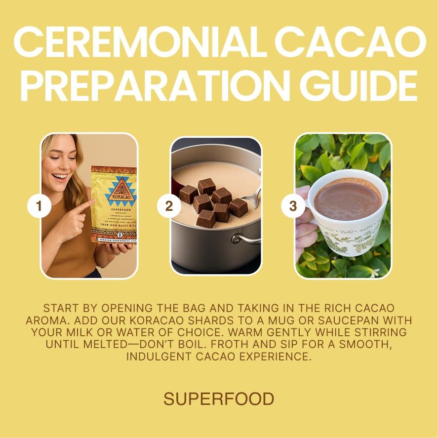 KORACAO KORACAO Organic & Sustainably Harvested Cacao | Ideal Superfood for Everyday Bliss | Ceremonial Grade Cacao | Enhance Your Spiritual Journey with Ancient Superfood Delight - 1 Pound