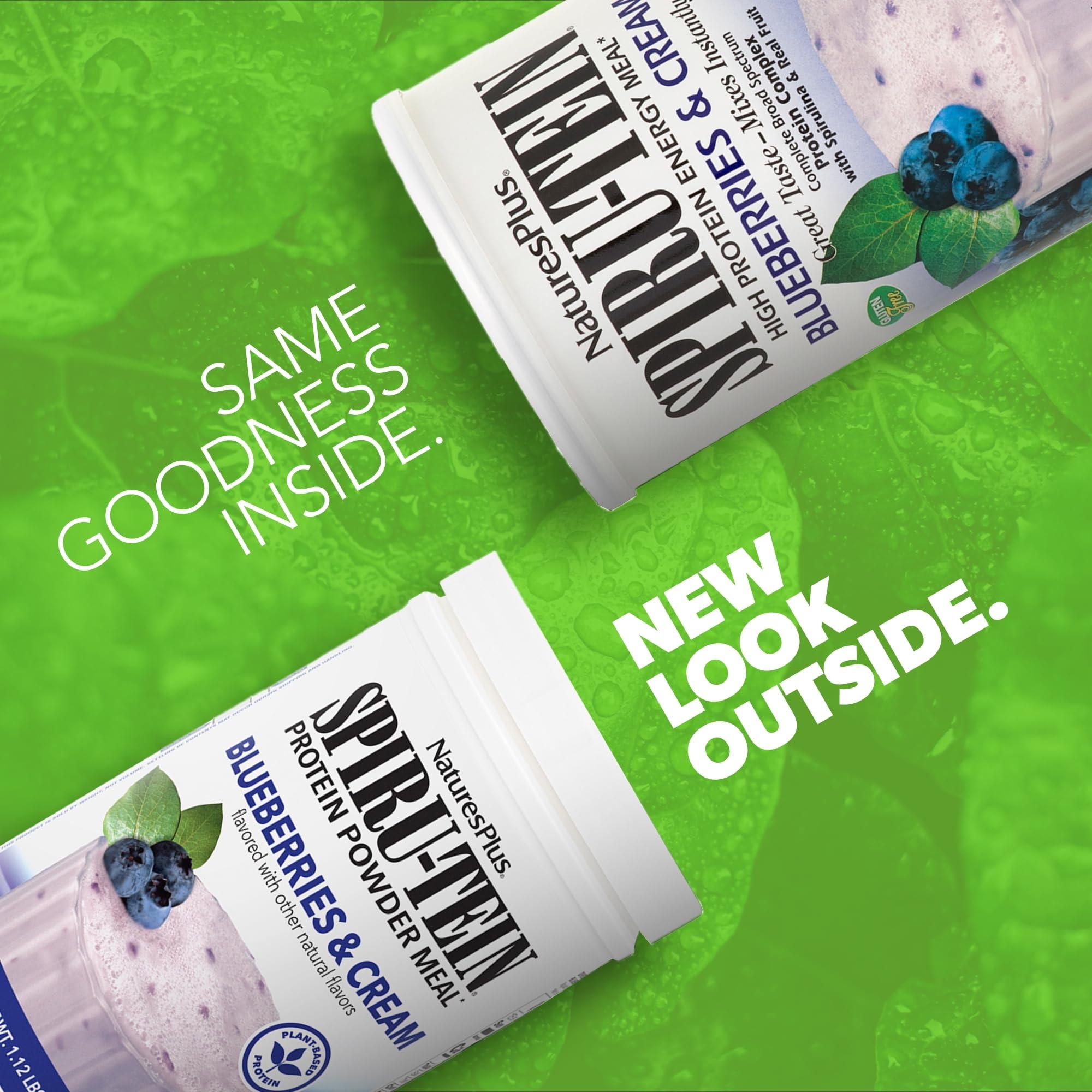 Nature's Plus NaturesPlus SPIRU-TEIN, Blueberries & Cream - 1.12 lb - Plant-Based Protein Powder - Vitamins & Minerals for Energy - Vegetarian, Gluten Free - 15 Servings