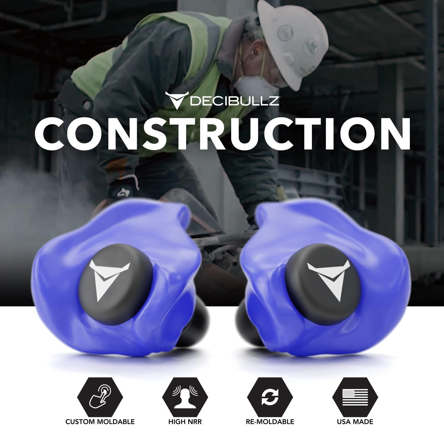 Decibullz Decibullz - Custom Molded Earplugs, 31dB Highest NRR, Comfortable Hearing Protection for Shooting, Travel, Swimming, Work and Concerts (Blue)