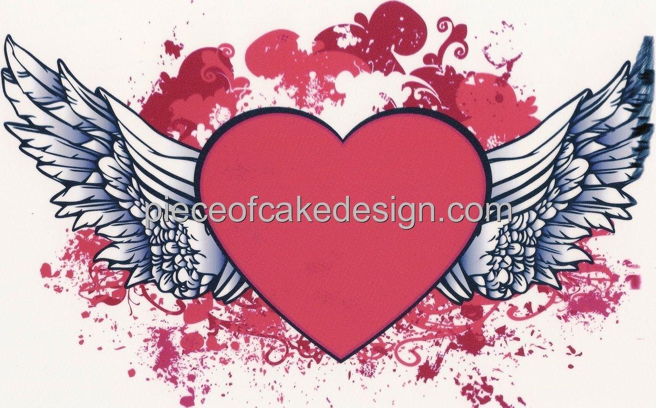 Quantumchaos Media 8" Round ~ Happy Valentines Day Winged Heart ~ Edible Cake/Cupcake Topper!!!
