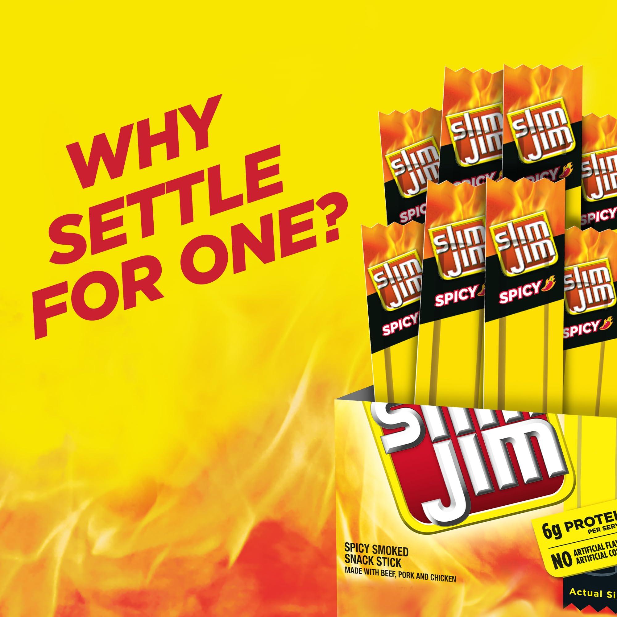 Conagra Slim Jim Slim Jim Smoked Meat Sticks, Spicy Flavor, 6g Protein Per Serving, Snack Size, 0.28 oz. (26 Count)