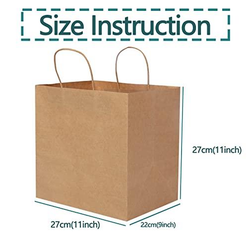 ChrisPow 50 Pcs Kraft Paper Bags with Handles Brown Paper Bags Paper Gift Bags Kraft Great for Wedding Bridal Showers Kids Parties Boutique Grocery Retail Stores Mother's Day Gift Bag-11x9x11in