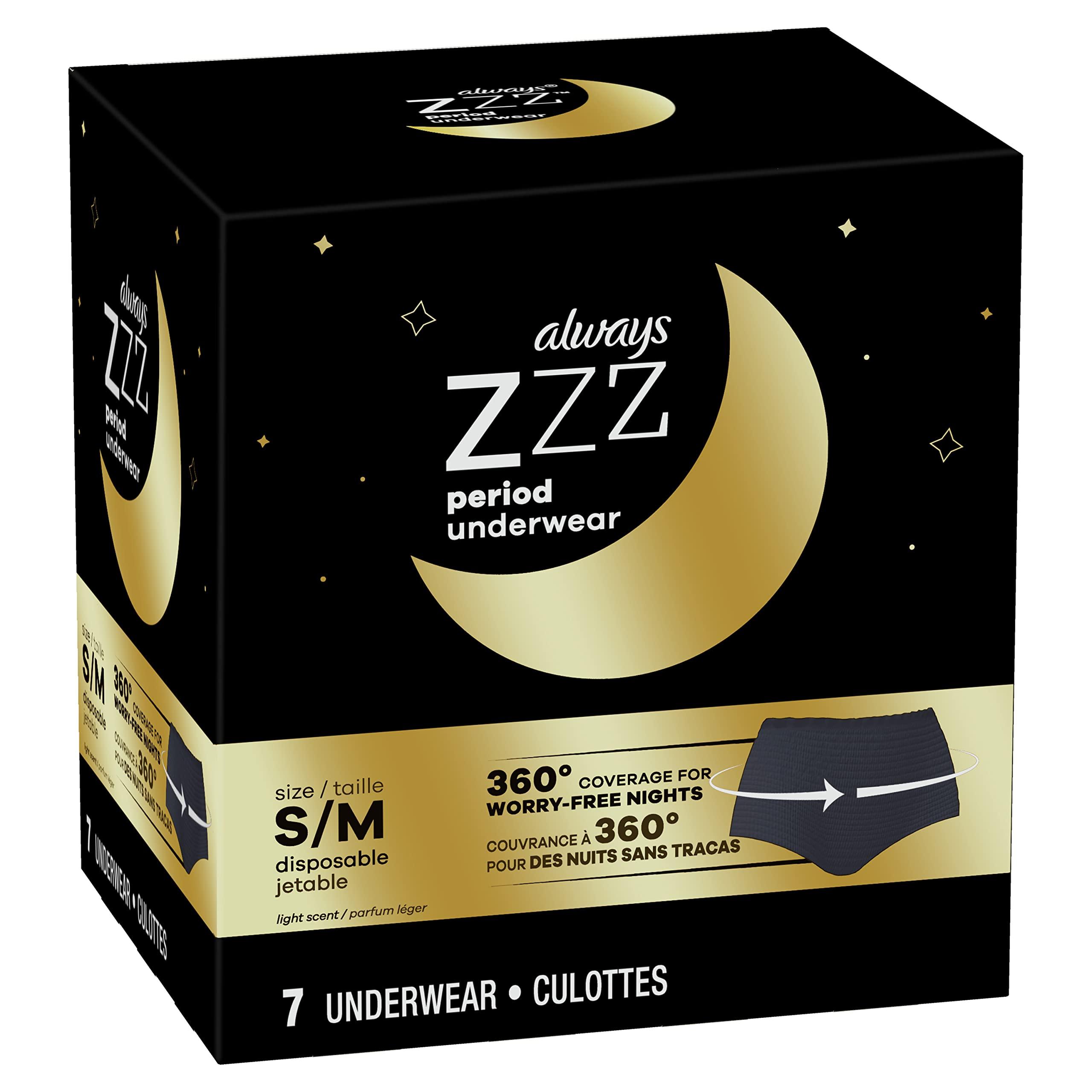 Always Always ZZZ Overnight Disposable Period Underwear for Women Size S/M, 360 degrees Coverage, 7 Count