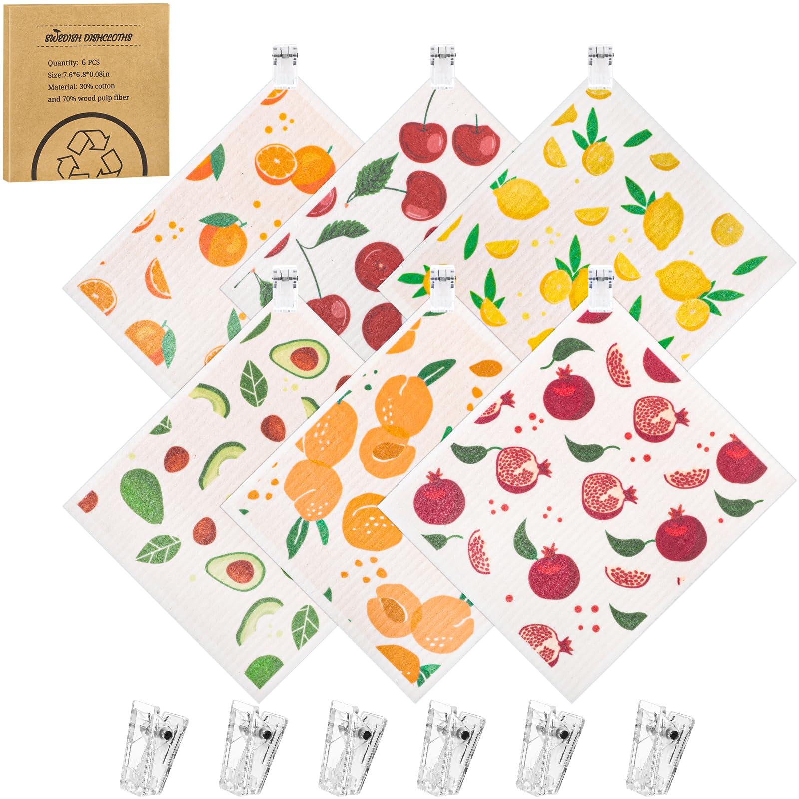 Needbrock 12 Pack Swedish Dishcloths for Kitchen, Reusable Paper Towels Swedish Dish Towels with Clips, Absorbent Dish Cloth No Odor for Cleaning Home Kitchen