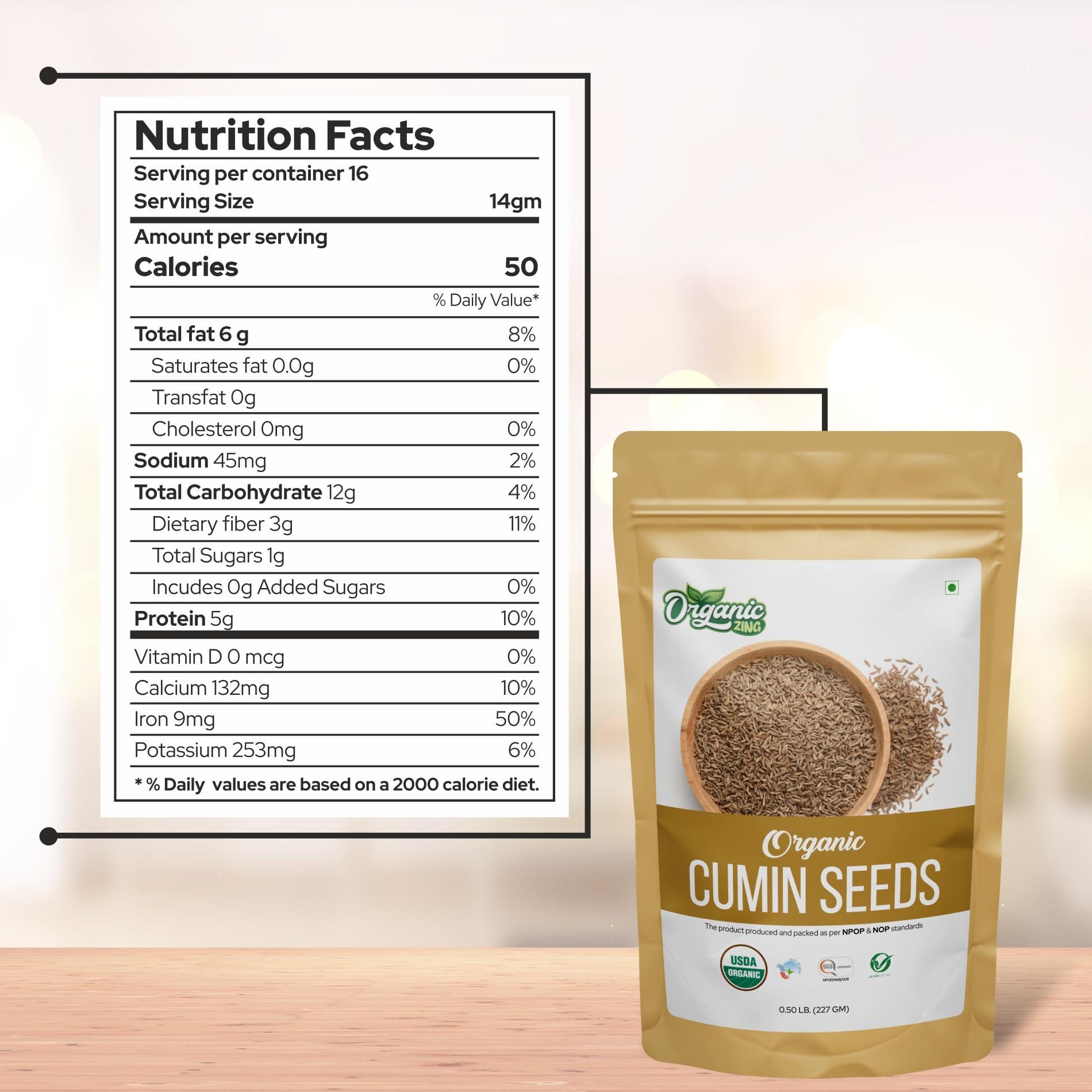 ORGANIC ZING Organic Zing Cumin Seeds | 100% Vegan and Chemical Free | Sabut Jeera | Contains No Additives | USDA Certified | Packed and Produced in India - 227 gm(Pack of 4)