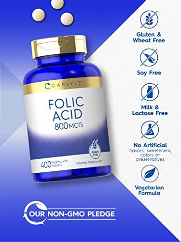 Carlyle Carlyle Folic Acid 800 Mcg Tablets | 400 Count | Vegetarian, Non-GMO, Gluten Free