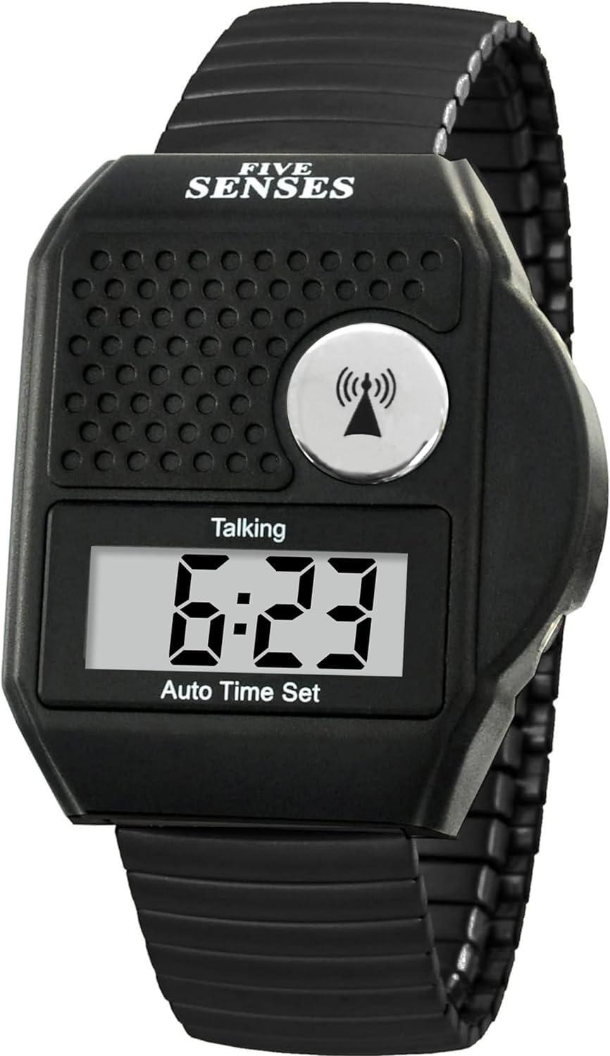 FIVE SENSES FIVE SENSES - English Atomic Talking Watch, Easy to use for Seniors Blind Men Women, Loud Talking Watch with Sound for Vision Impaired, Elderly Women, Blind People Products 1095 (Black)