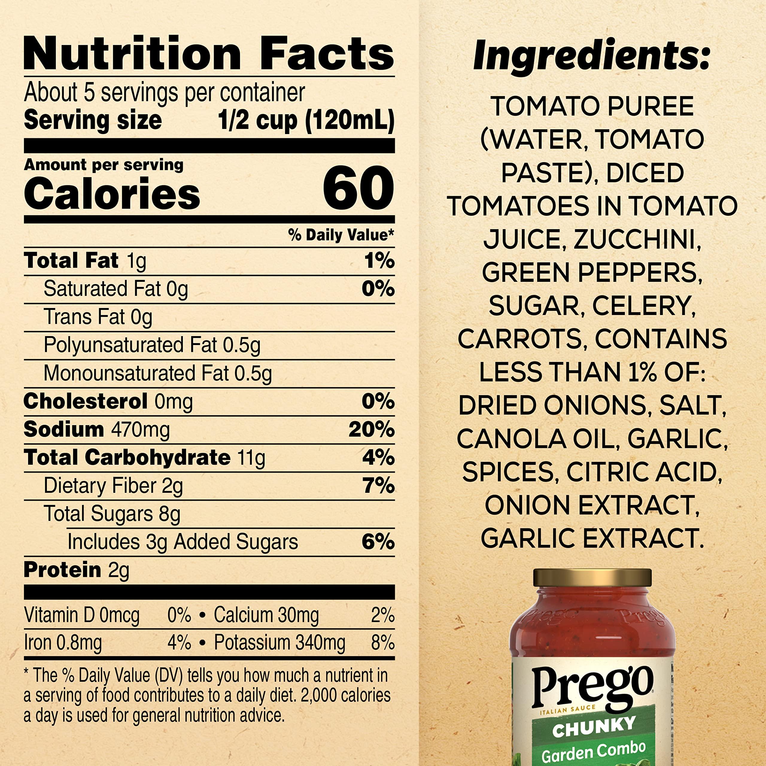Prego Prego Chunky Garden Combo Pasta Sauce, 23.75 Oz Jar (Case of 12)