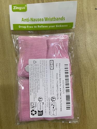 Zingso Zingso Anti Nausea Travel Sickness Wristbands, 2 Pairs Motion Sickness Bands for Kids & Adults Natural Acupressure Nausea Relief Wristbands for Car Sea Flying Trip (Pink+Pink)