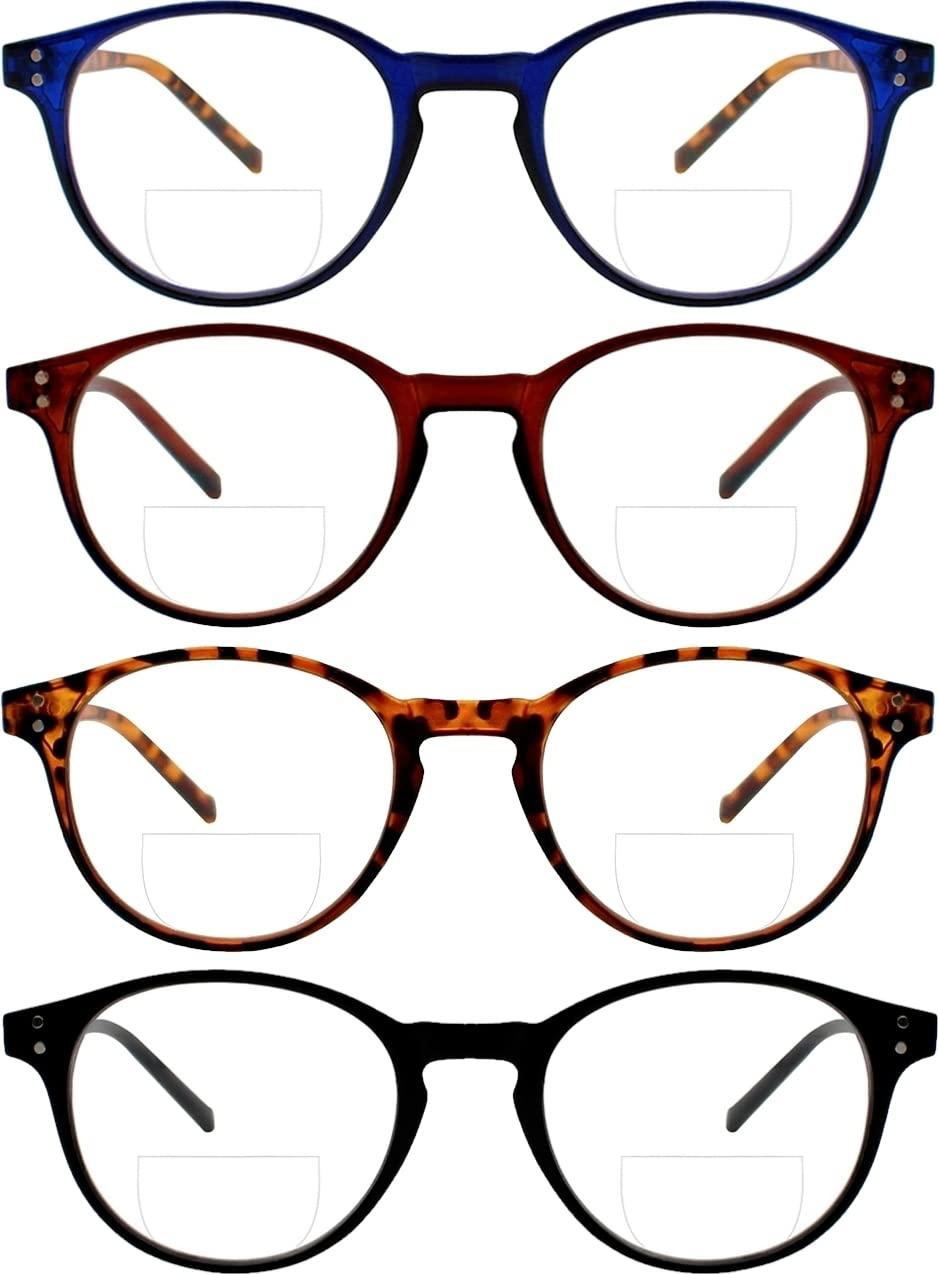 Yogo Vision Yogo Vision Bifocal Reading Glasses for Men and Women Rectangle MultiFocal Readers with Spring Hinges Retro Design 4 Pack: Transparent Blue Frame, Transparent Brown, Demi, Black 3