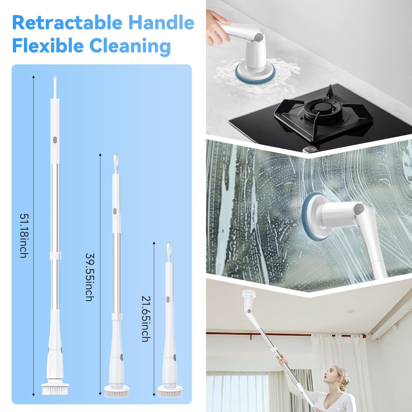 GOOD PAPA Electric Spin Scrubber, Cordless Cleaning Brush with 8 Replaceable Cleaner Brush, Power Shower Scrubber with Long Handle, Electric Scrubber for Cleaning Floor Bathroom Bathtub Tile