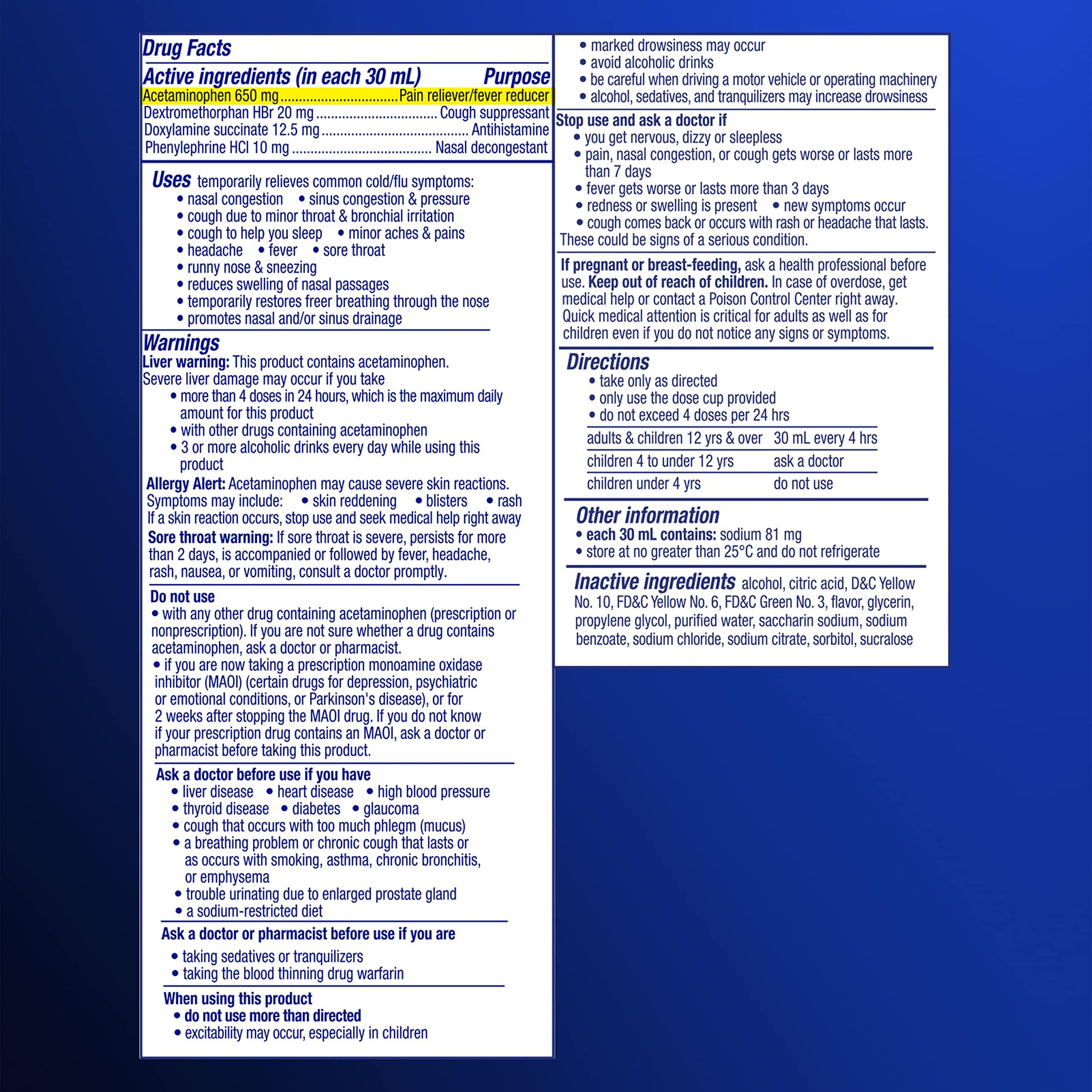 Vicks Vicks NyQuil Severe Cold and Flu Relief Liquid Medicine, Maximum Strength, 9-Symptom Nighttime Relief for Headache, Fever, Sore Throat, Nasal Congestion, Sinus Pressure, Runny Nose, Cough, 8 FL OZ