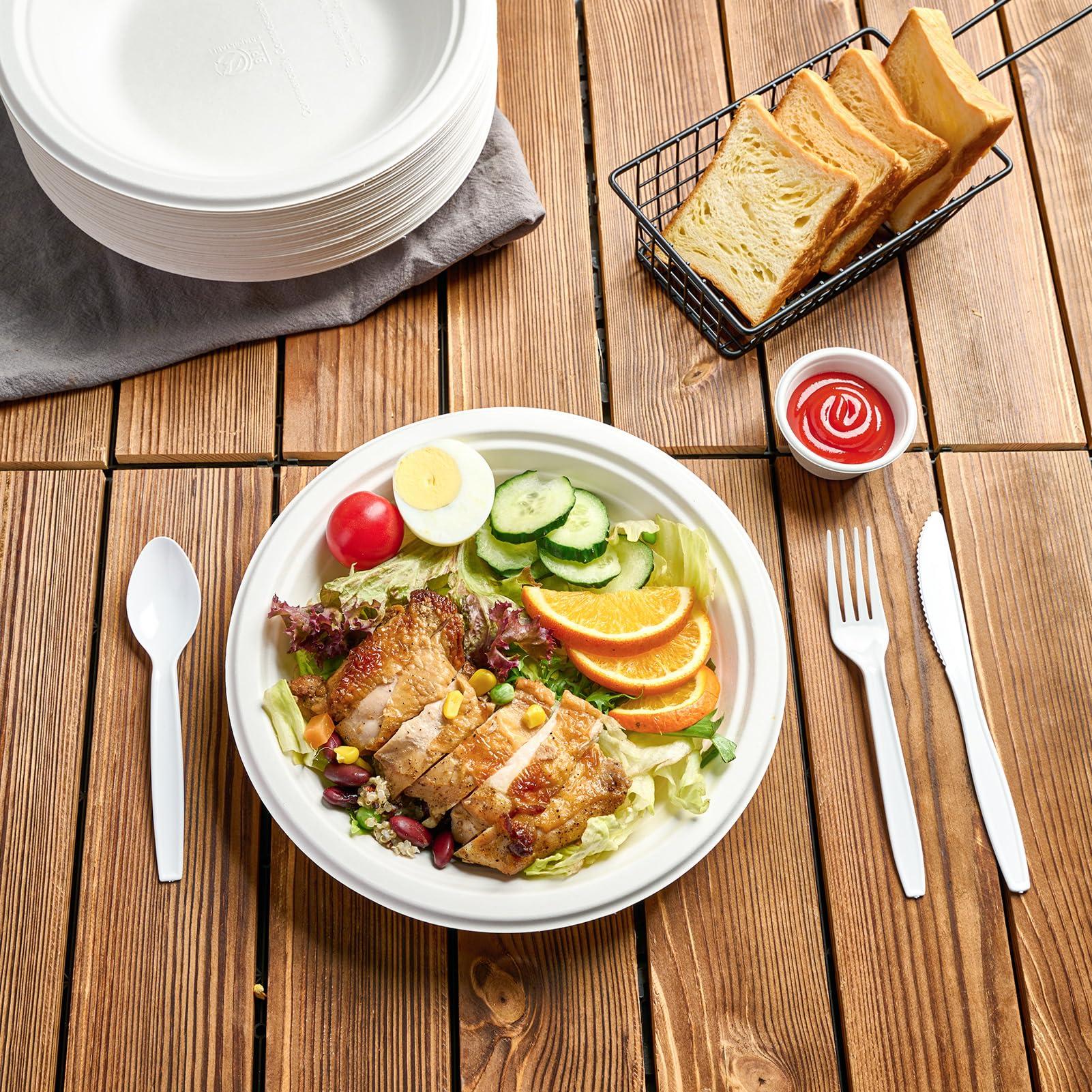 ECOLipak ECOLipak 125 Pack Paper Plates 9 inch 100% Compostable Plates Heavy-Duty Dinner Plates Disposable Bagasse Deep Dish Natural Biodegradable Eco-Friendly Sugarcane Plates(White)