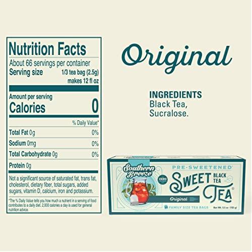 Southern Breeze Southern Breeze Hot Brew Sweet Tea Original Iced Tea with Black Tea and Zero Carbs Zero Sugar, 22 Individually Wrapped Family Size Tea Bags, Pack of 2