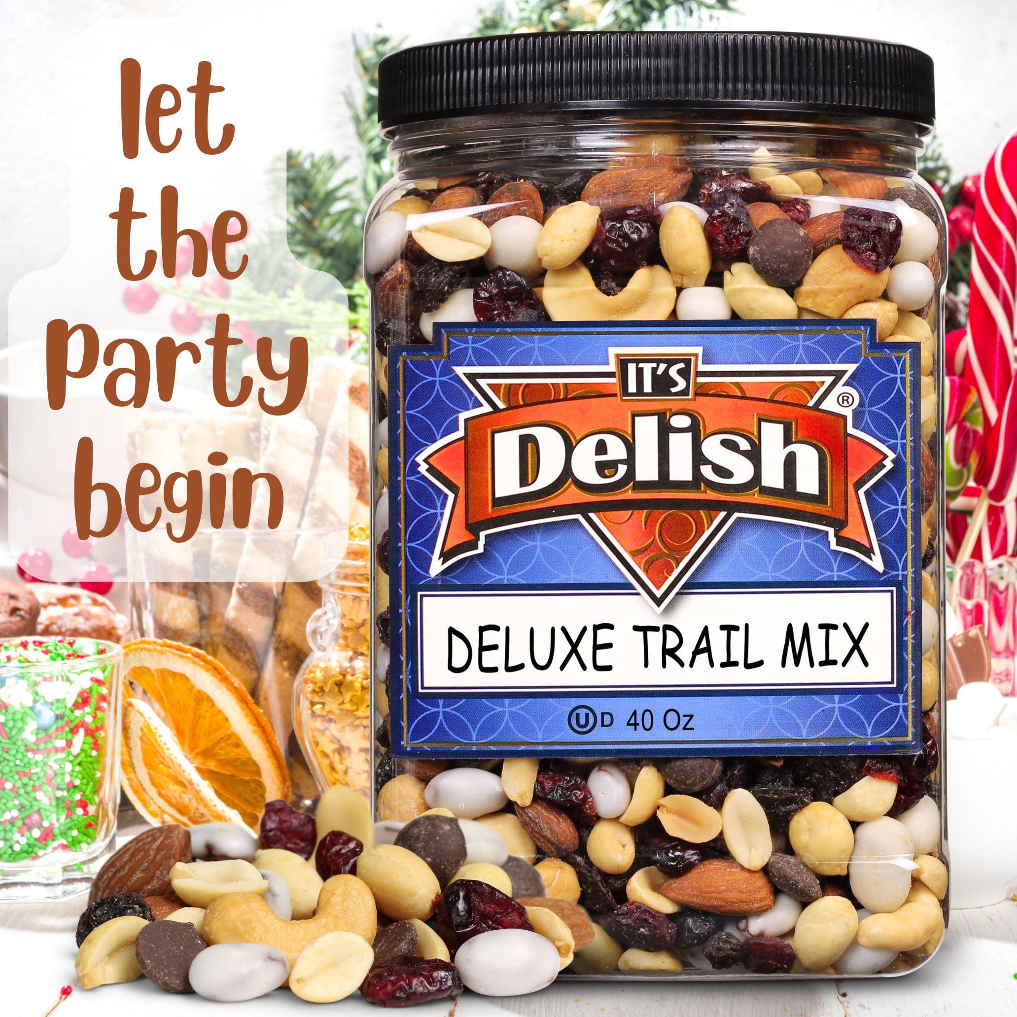 It's Delish Deluxe Trail Mix with Greek Yogurt, Chocolate, Fruit and Nuts by Its Delish 2.5 lbs Jumbo Container Healthy Mix of Greek Yogurt Coated Raisins & Dark Chocolate Chips, Dried Fruit and Nuts, Certified Kosher Dairy