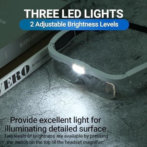 YOCTOSUN YOCTOSUN Head Magnifier Glasses with 3 LED Lights and Detachable Lenses 0.75X, 1.25X,2.0X, 3.0X and 4.0X, USB Charging Eyeglasses Magnifier, Magnifying Glasses with Light for Close Work Hobby Crafts