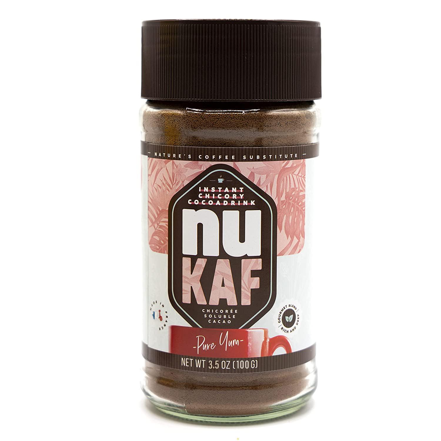 Gourmanity nuKAF By Gourmanity Instant Chicory Coffee Alternative with Cocoa, Brews Like Regular Coffee, Chicory Root Powder Great for Your Daily Drink, Rich in Prebiotics, Kosher, 4.4oz jar (Pack of 2)