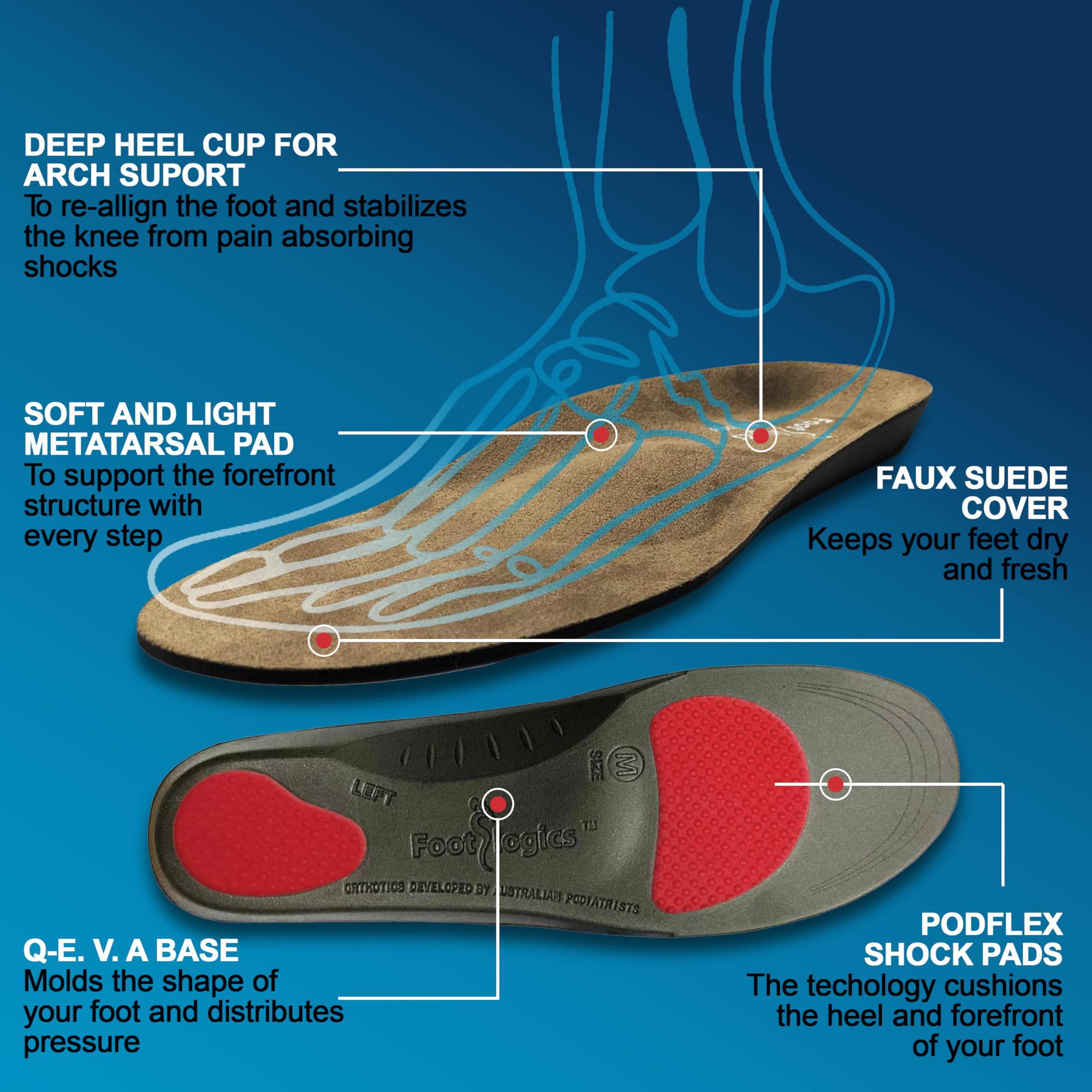 Foot logics Footlogics Orthotic Shoe Insoles with Built-in Raise for Ball of Foot Pain, Morton’s Neuroma, Flat Feet - Metatarsalgia, Pair (Full Length, Large (Men's 10-11.5, Women's 11.5-13))