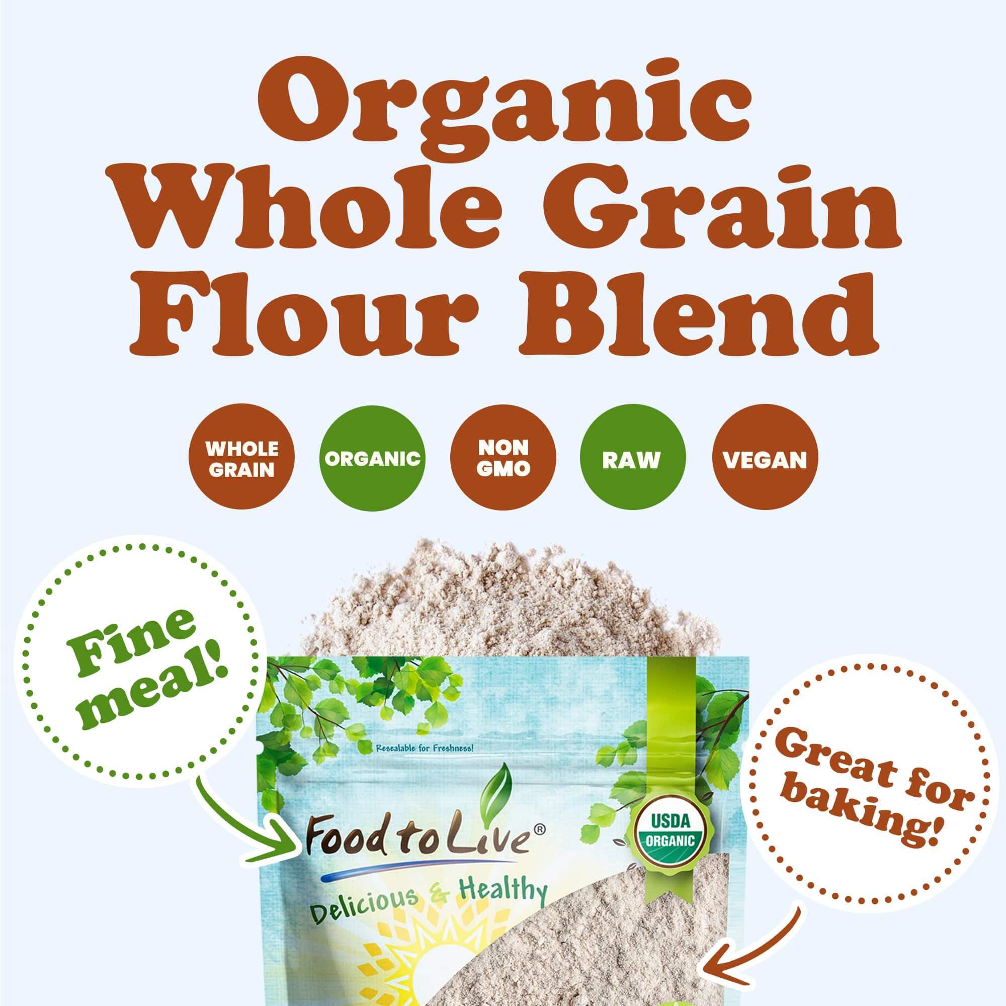 Food to Live Food to Live Organic Whole Grain Buckwheat Flour Blend, 4 Pounds - A Custom Mix of Organic Buckwheat Flour and Organic Oat Flour, Non-GMO, Fine Meal, Vegan, Bulk. All Purpose Flour. Great for Baking