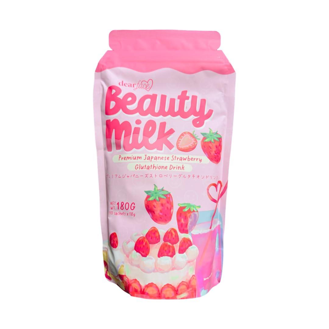 Dear Face Dear Face Beauty Milk Japanese Collagen STRAWBERRY Drink - 50,000mg Hydrolyzed Collagen, 6.3 Ounce (Pack of 1)