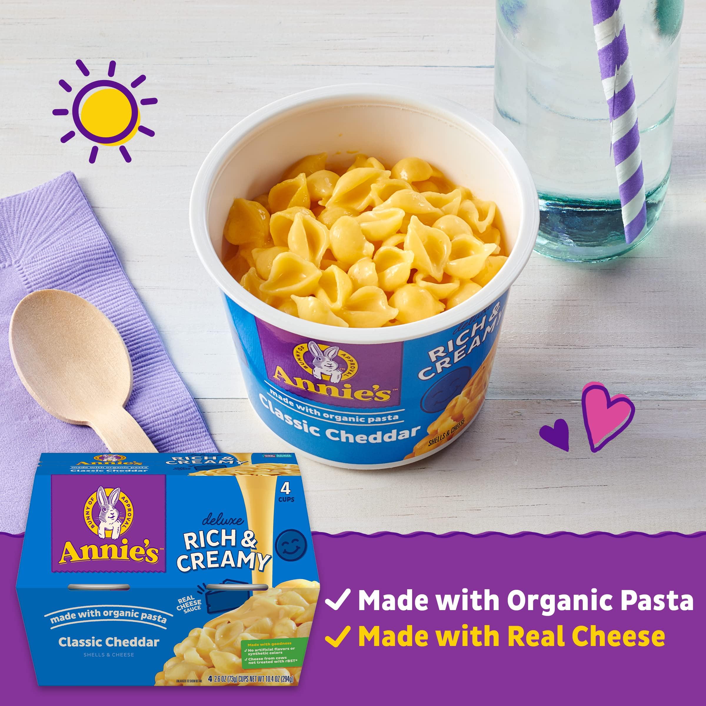 Annie's Homegrown Annie\'s Classic Cheddar Deluxe Rich and Creamy Microwave Mac & Cheese with Organic Pasta, 4 Ct, 2.6 OZ Cups