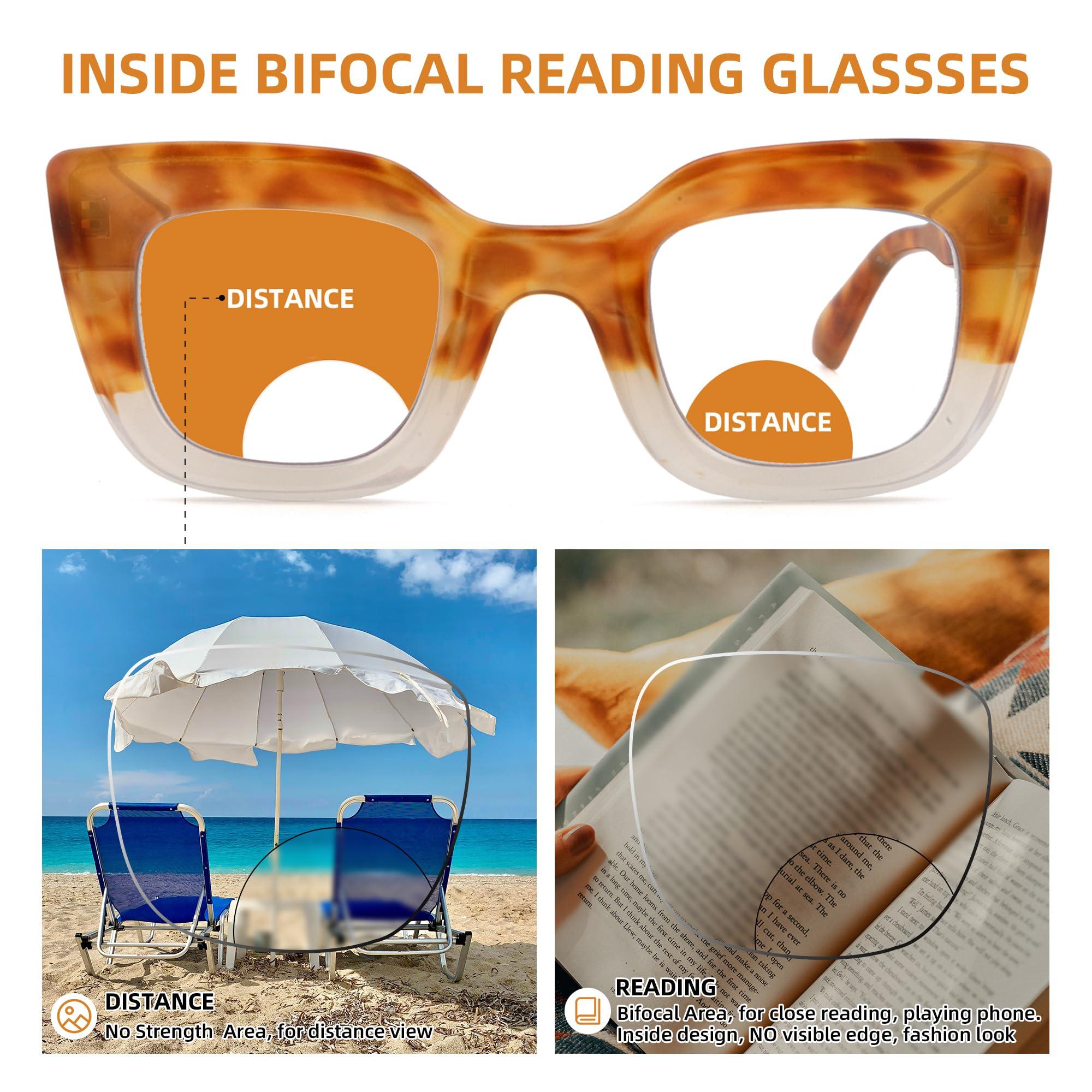 SOPHILY SOPHILY 3 Pack Bifocal Reading Glasses for Women Men, Clear Top Bi-focal Womens Readers Trendy Thick Frame +2.5