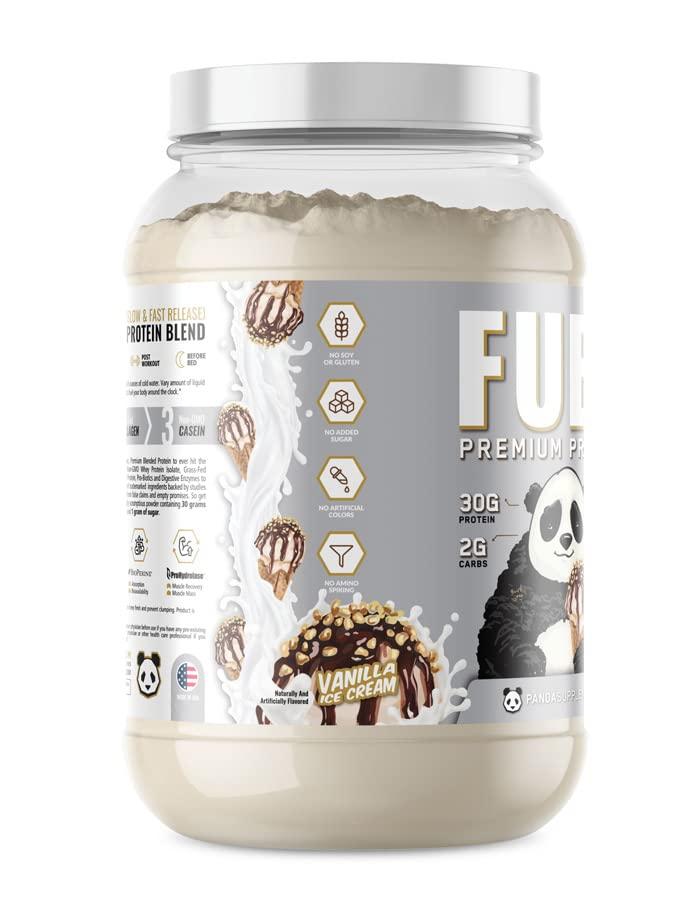 Underground Bio Labs PANDA FUEL Premium Protein Non-GMO Whey Protein Isolate ,Grass-Fed Hydrolyzed Collagen, Whey, Casein Protein, Egg Protein, Pro-Biotics, Digestive Enzymes.Multi-Stage 25 Servings (Vanilla Ice Cream)