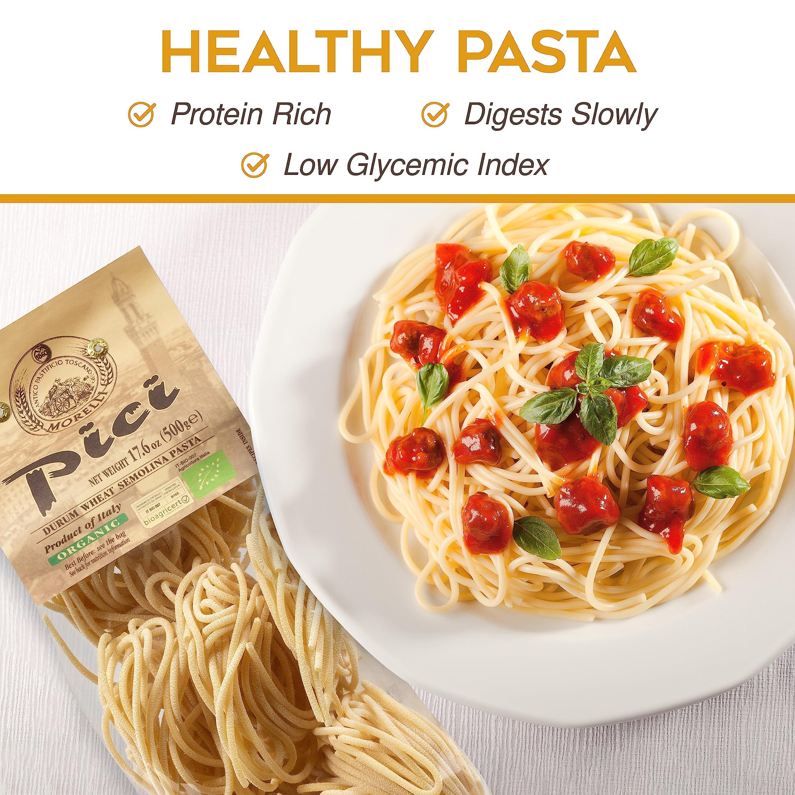 ANTICO PASTIFICIO MORELLI 1860 PASTA AL GERME DI G Morelli Pici Pasta di Toscana - Gourmet Italian Pasta - Organic Pici Noodles - Thick Organic Pasta Nests Made in Italy from Durum Wheat Semolina - 17.6oz (500g) - Pack of 12