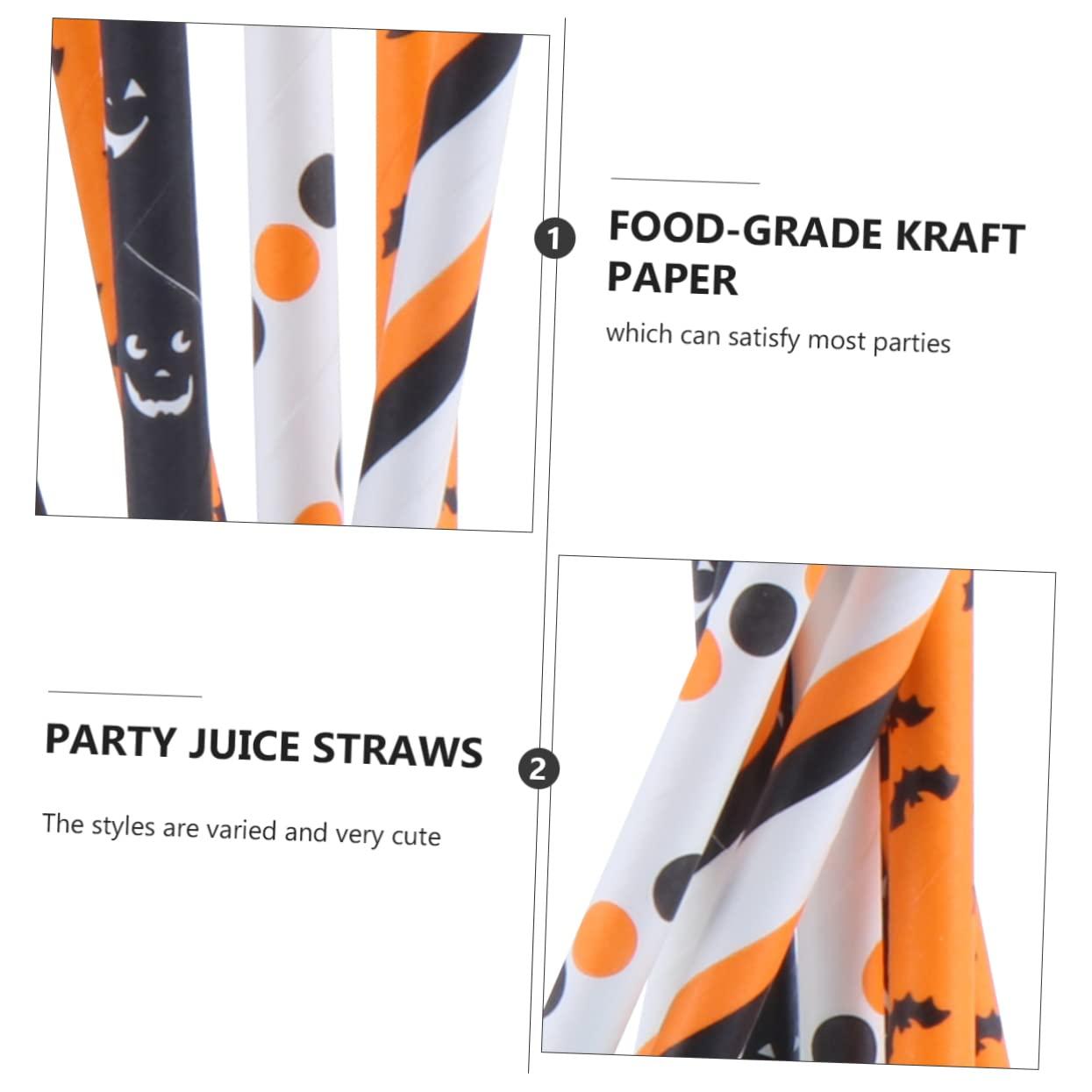 Beavorty Beavorty 250Pcs Halloween Spooky Straw Inserts Kraft Paper Drinking Straws for Celebrations