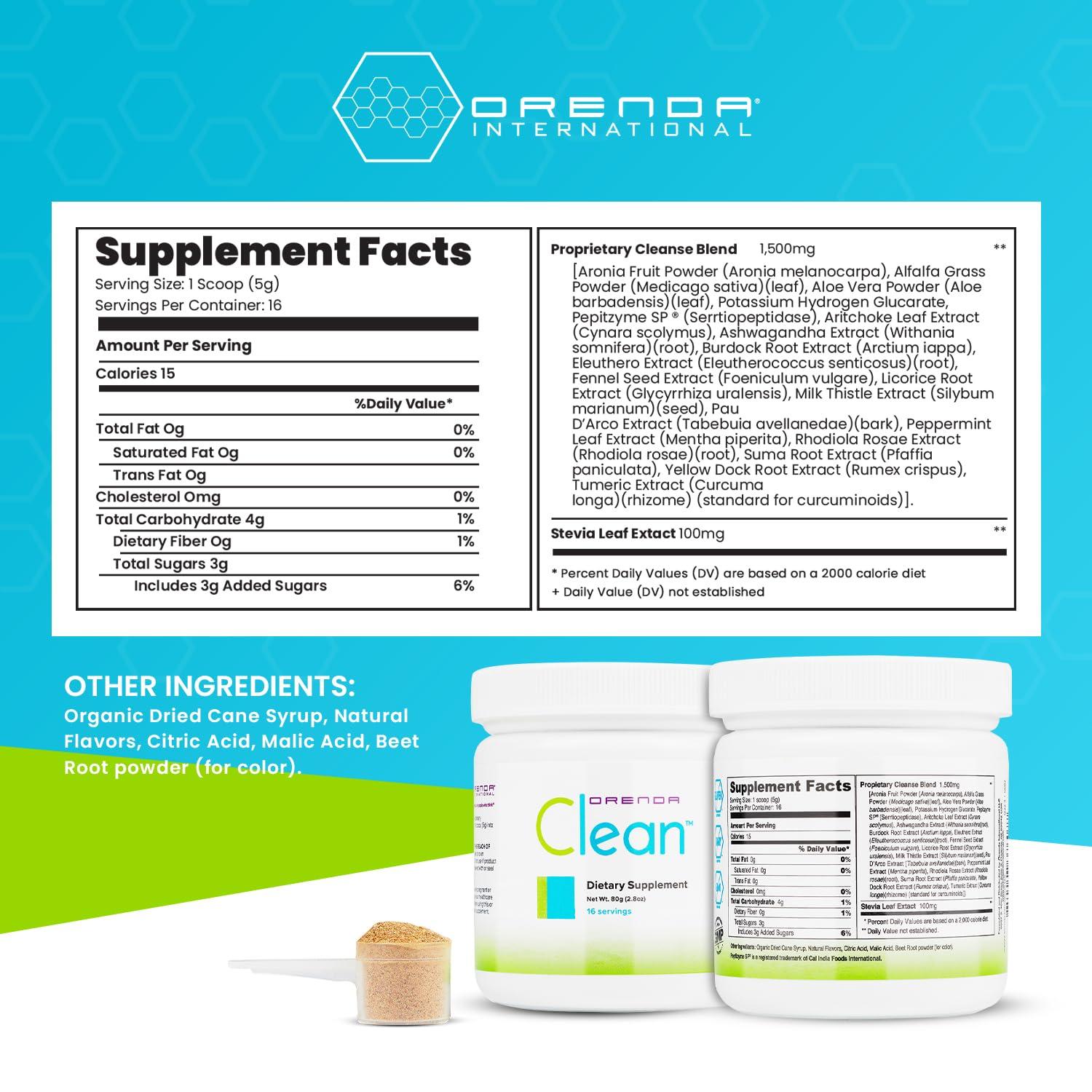 Orenda International Orenda Clean - Peptizyme-SP EN, Aronia Berry, Aloe Vera and More for Digestive Support - Nutrient-Rich Supplement for Wellness - 80g, 16 Servings