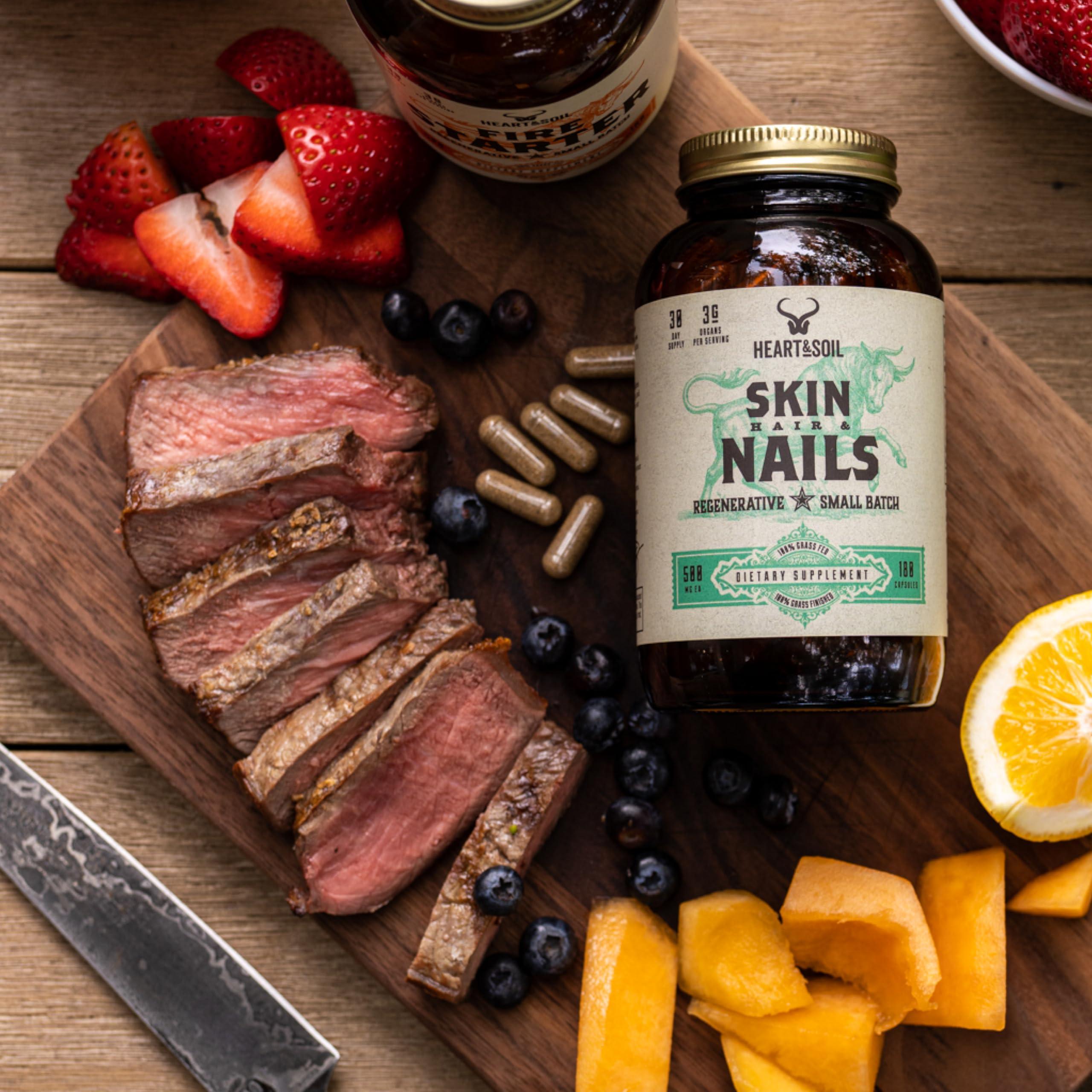 HEART & SOIL HEART & SOIL - Skin, Hair & Nails Supplement - Hair Skin and Nails Vitamins - Enriched with Biotin, Collagen, Vitamins A & E, Riboflavin, Elastin & More - 100 Capsules