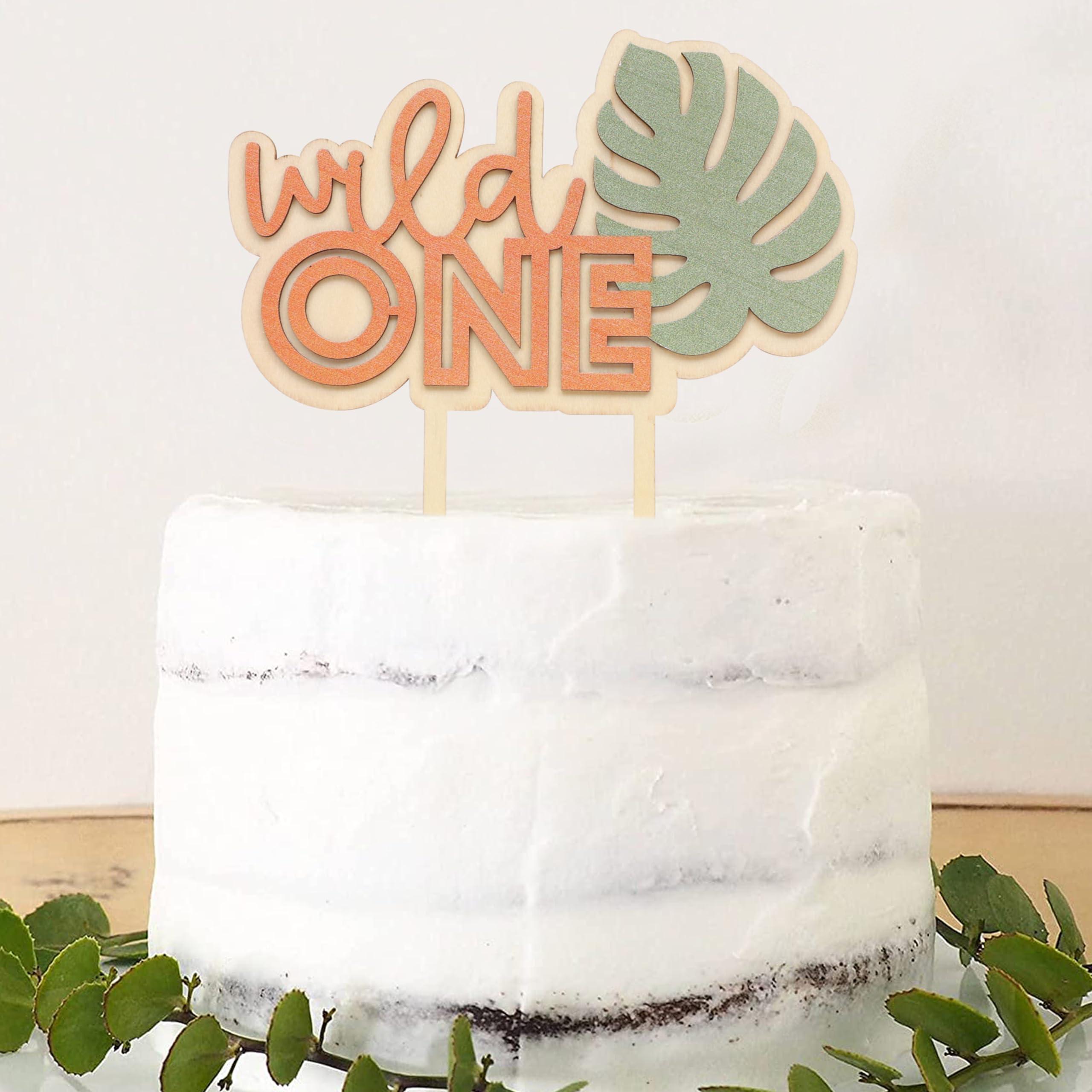WAHAWU Wild One Wooden Cake Topper - Wild One Birthday Party Decorations, Boy/Girl 1st Birthday Wooden Cake Topper, Nature Forest Theme Party Decor, Wild One Photo Prop Cake Smash (WILD ONE CAKE TOPPER)
