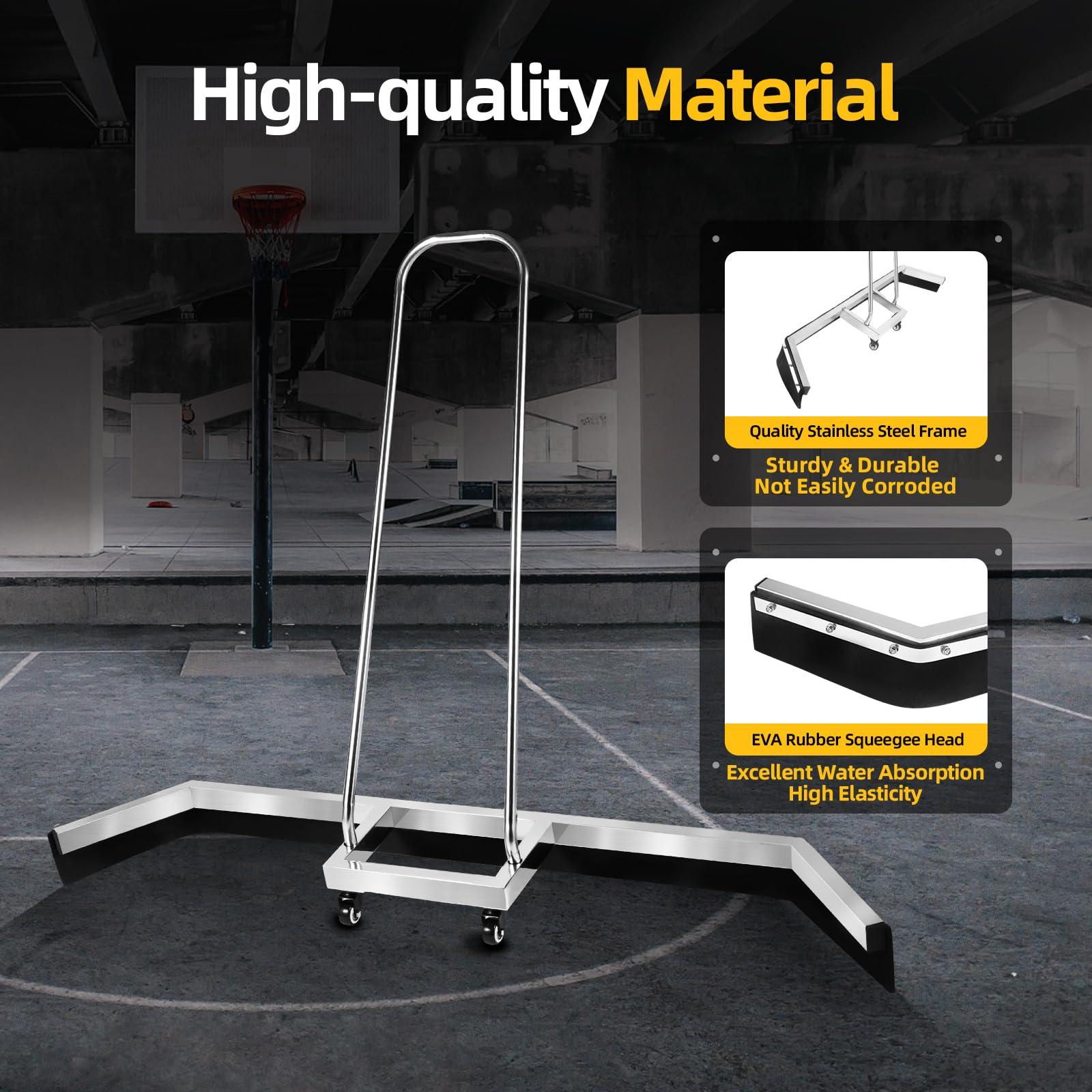 LIYUANJUN LIYUANJUN Tennis Court Squeegee with Wheels, Tennis Court Squeegee Roller Sweeper Professional Water Remover Stainless Steel Sport Court Squeege for Basketball Courts Shopping Malls, Silver