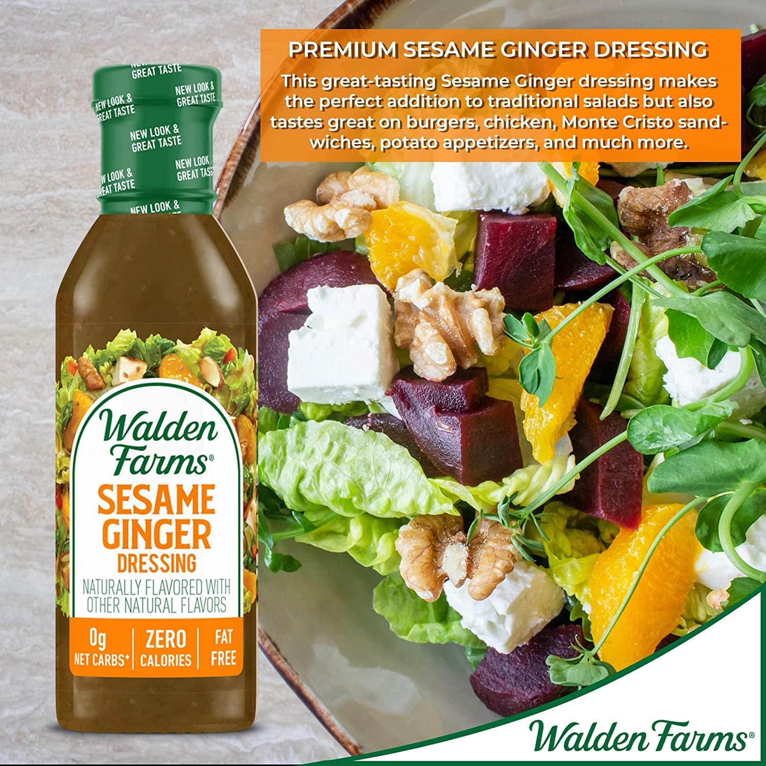 Walden Farms Walden Farms Sesame Ginger Dressing 12 oz Bottle - Fresh and Delicious, Sugar Free 0g Net Carbs Condiment, Kosher Certified, So Tasty on Salads, Vegetables, Coleslaw, Chicken, Shrimp Dipping Sauce and More
